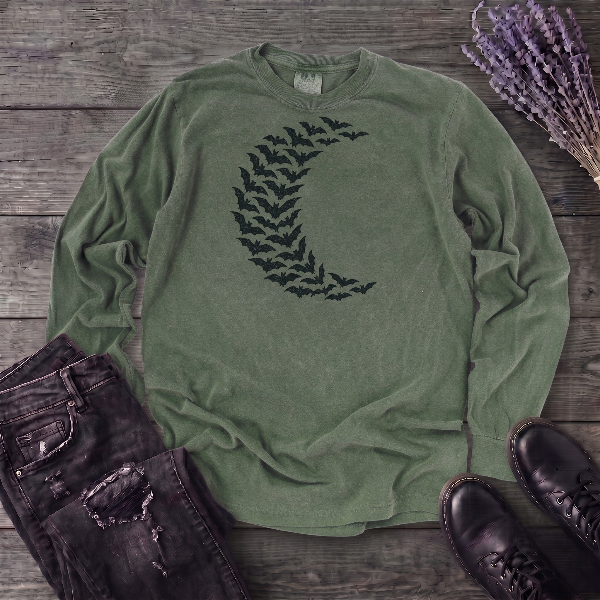 Bat Crescent Moon Long Sleeve T-Shirt