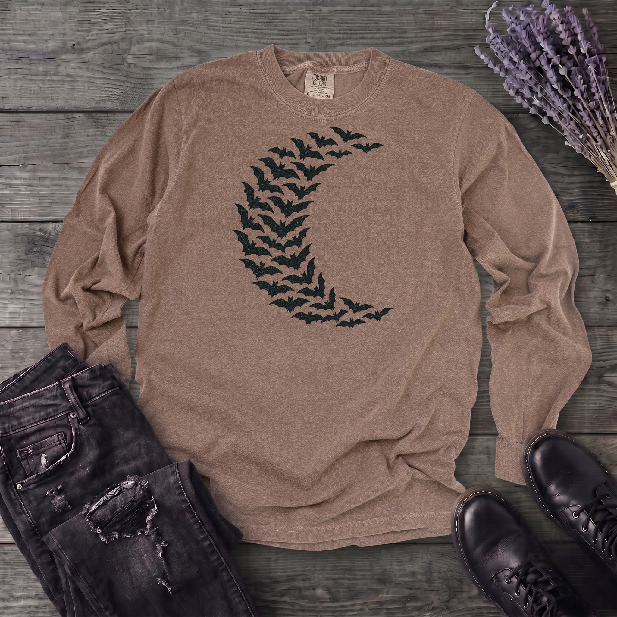 Bat Crescent Moon Long Sleeve T-Shirt