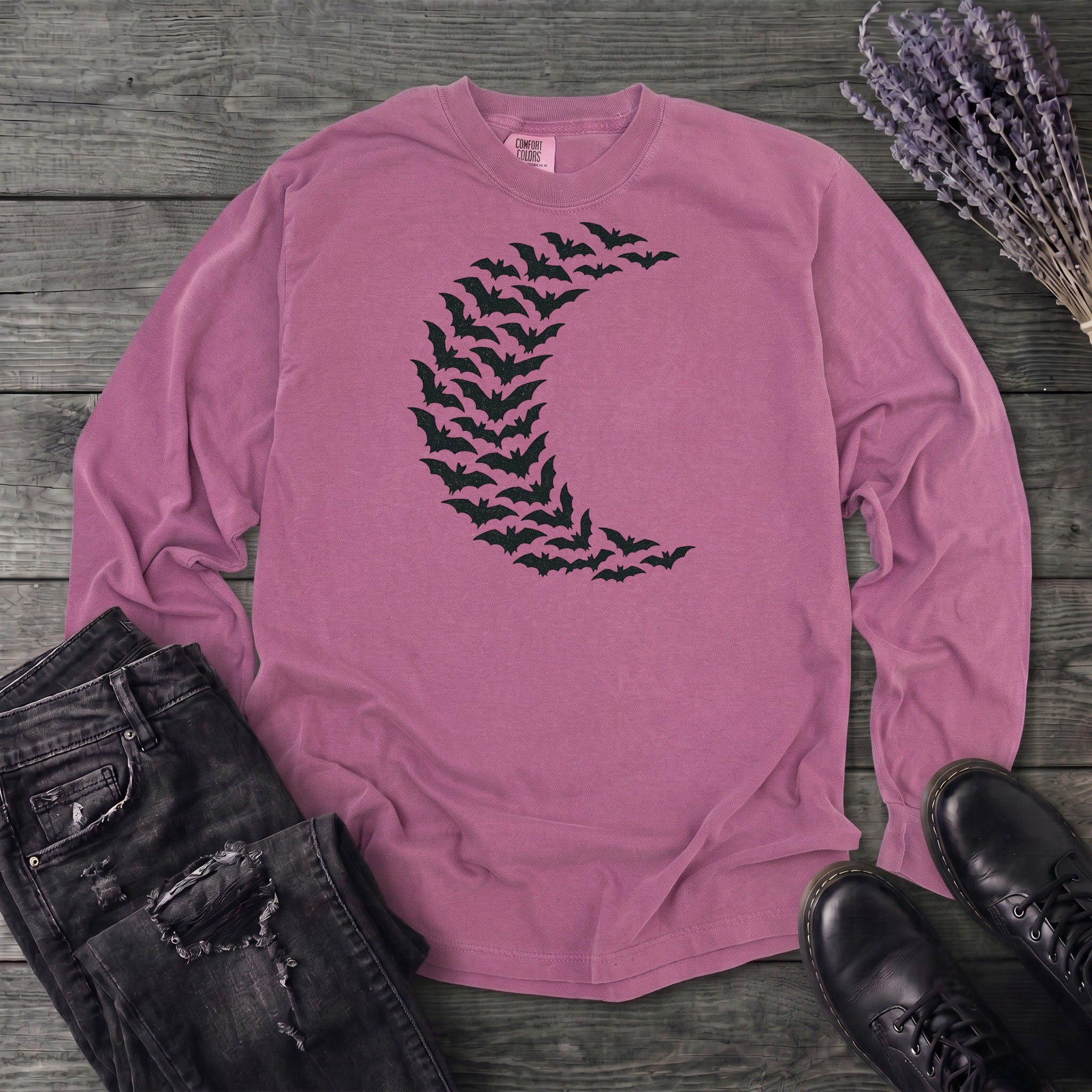 Bat Crescent Moon Long Sleeve T-Shirt