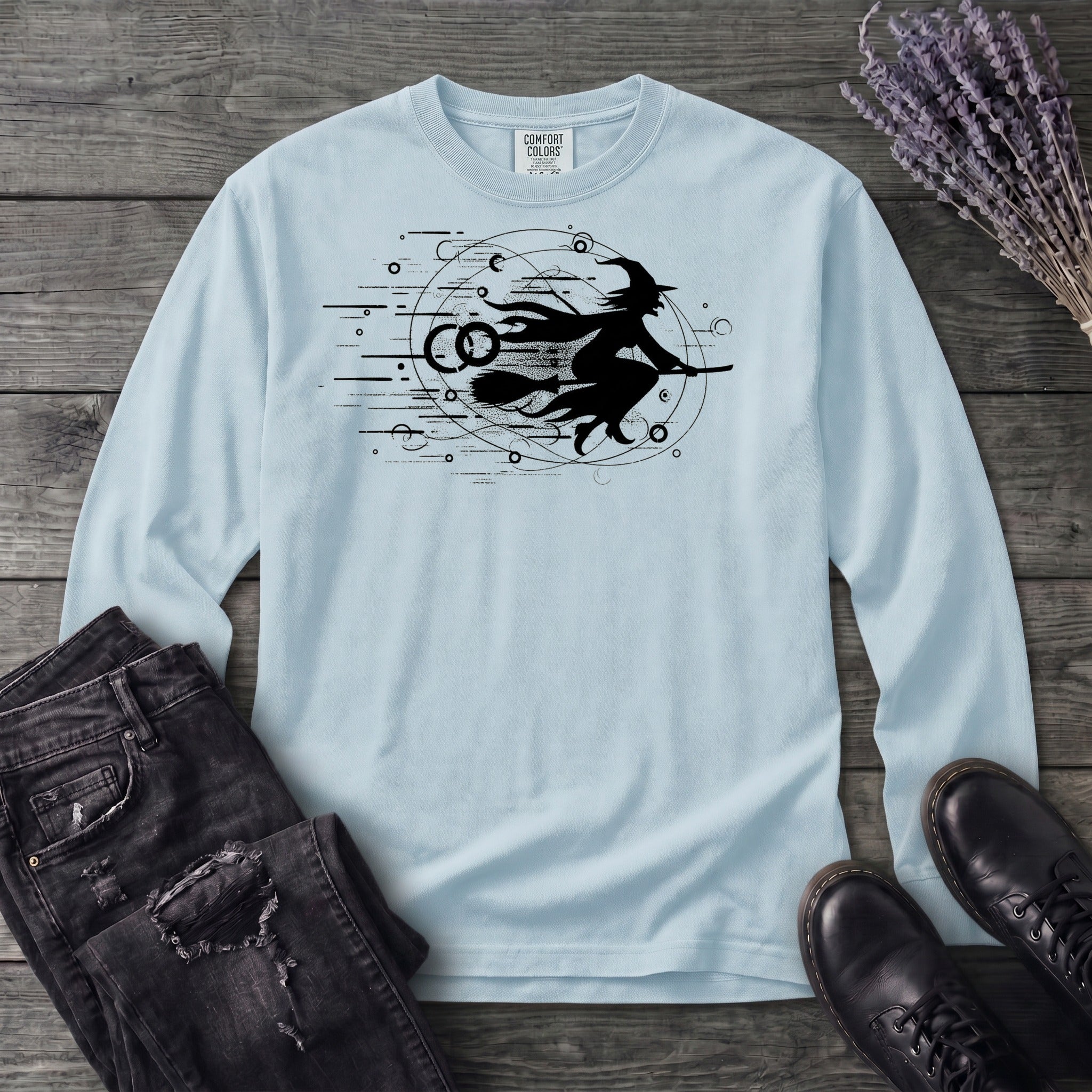 Flying Witch Grunge Long Sleeve T-Shirt