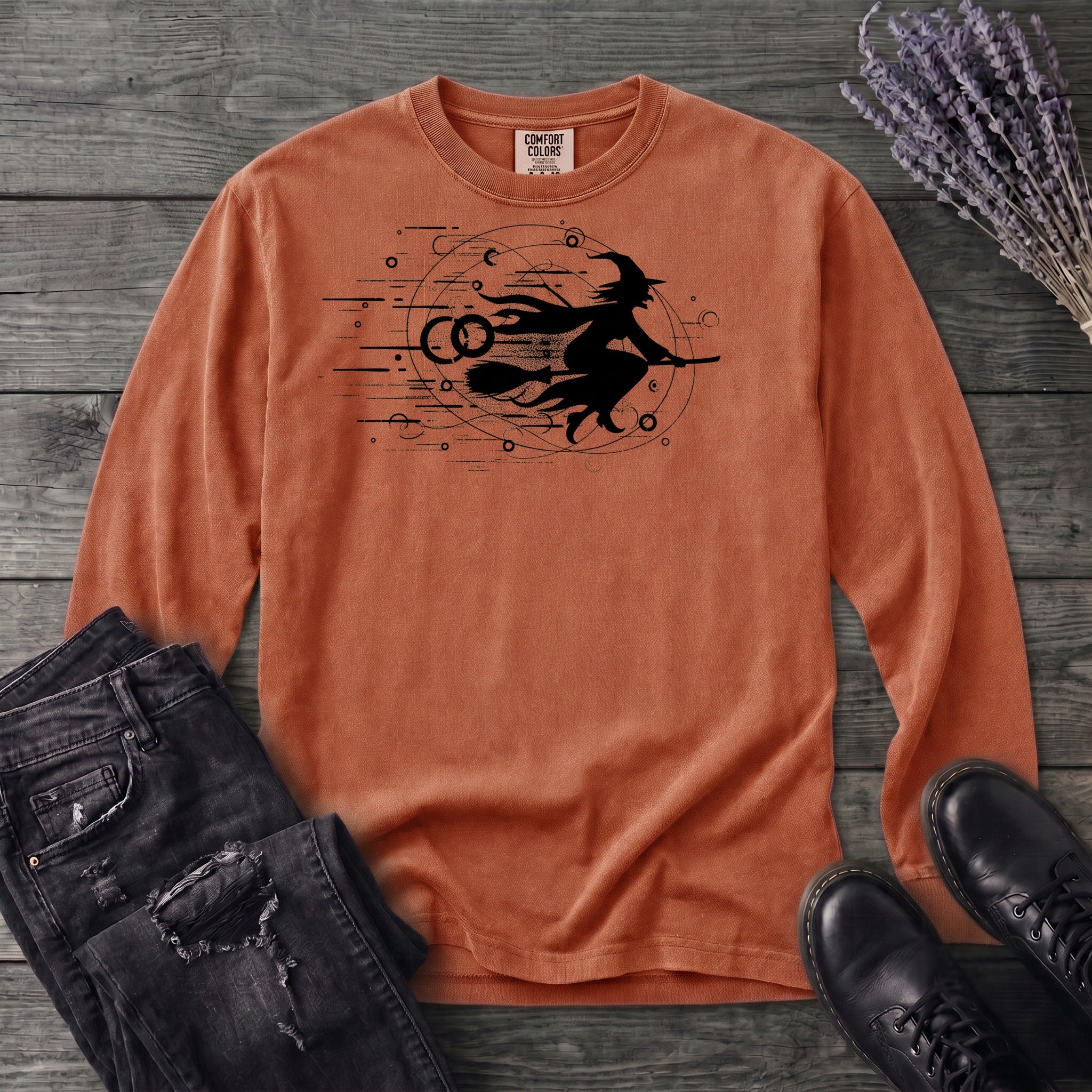Flying Witch Grunge Long Sleeve T-Shirt