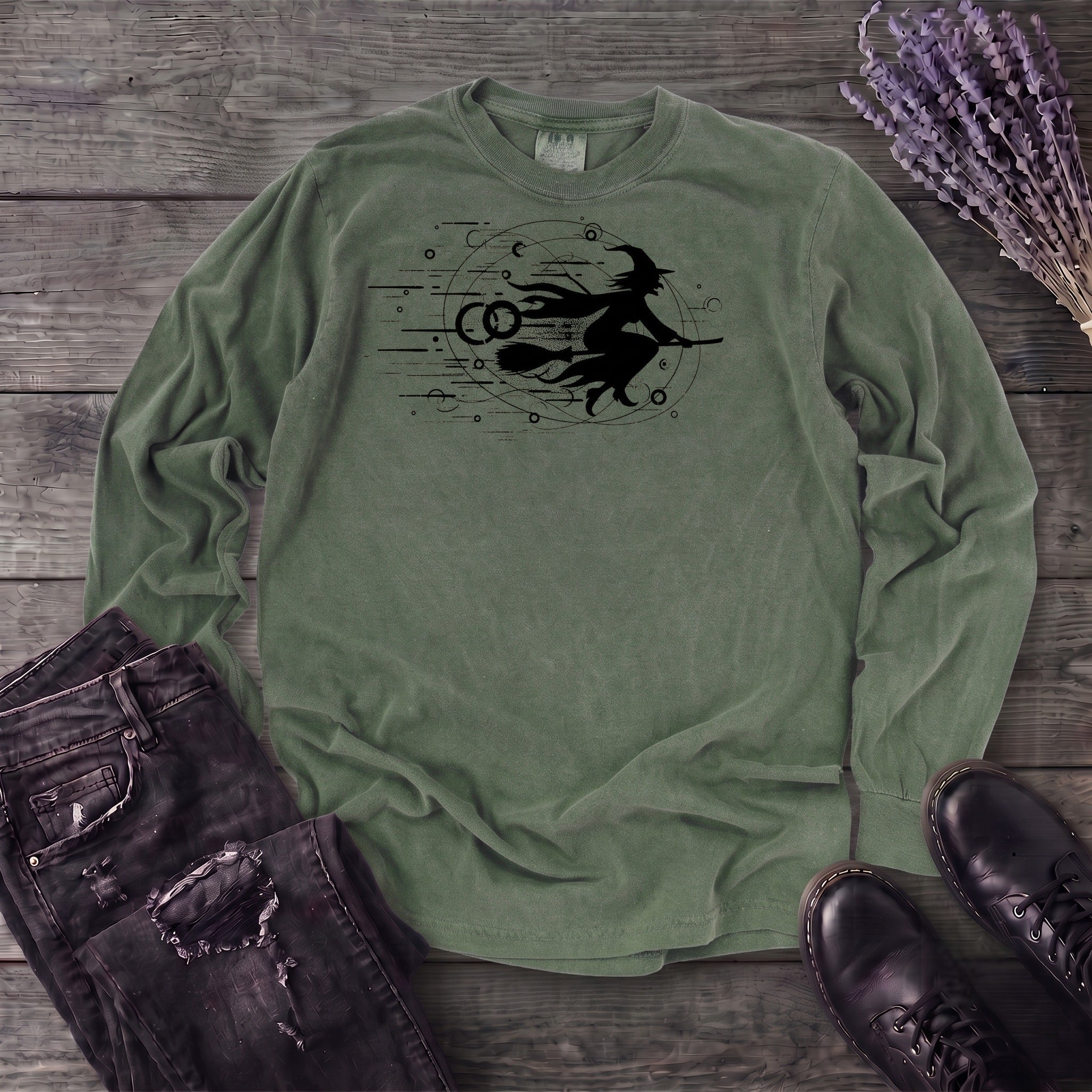 Flying Witch Grunge Long Sleeve T-Shirt