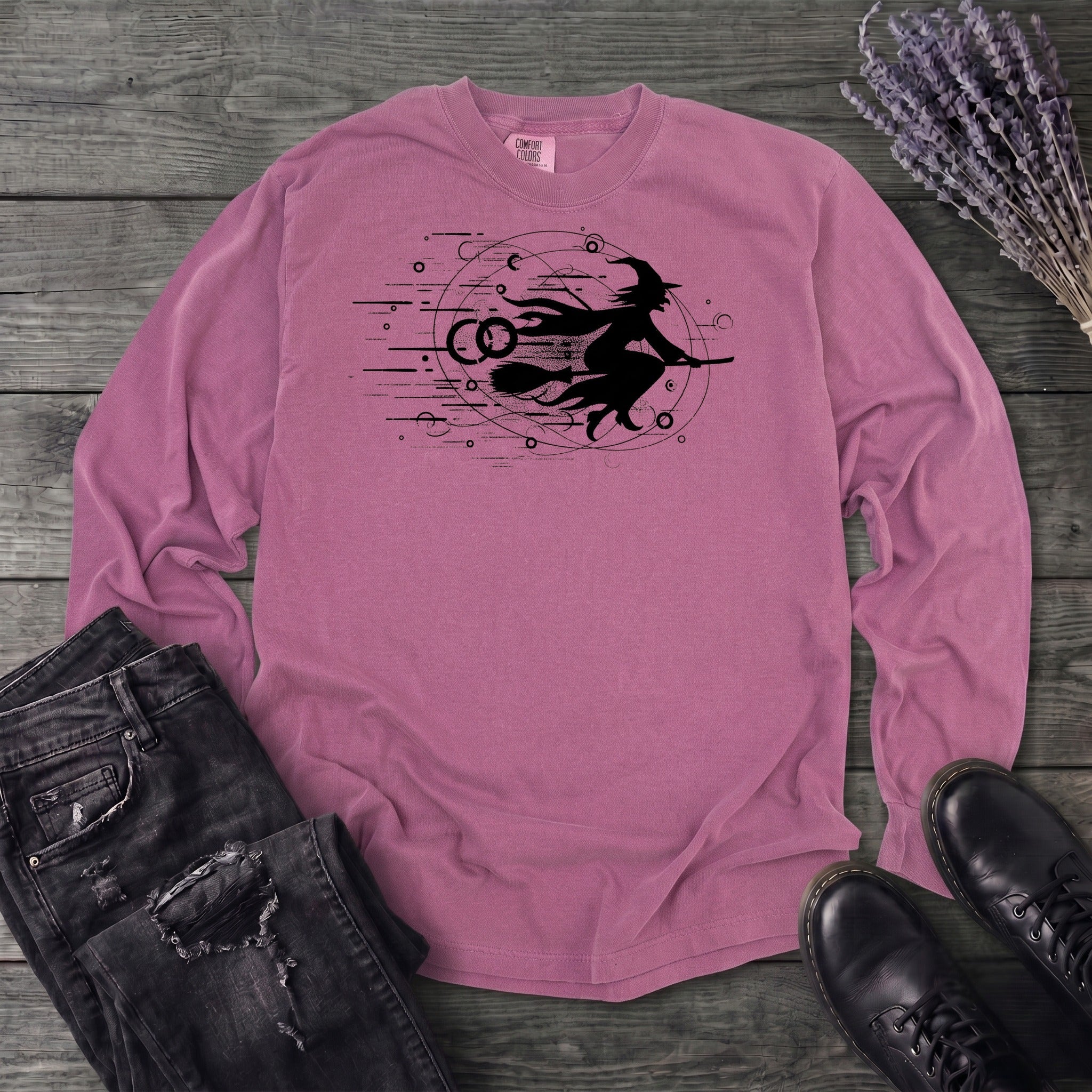 Flying Witch Grunge Long Sleeve T-Shirt
