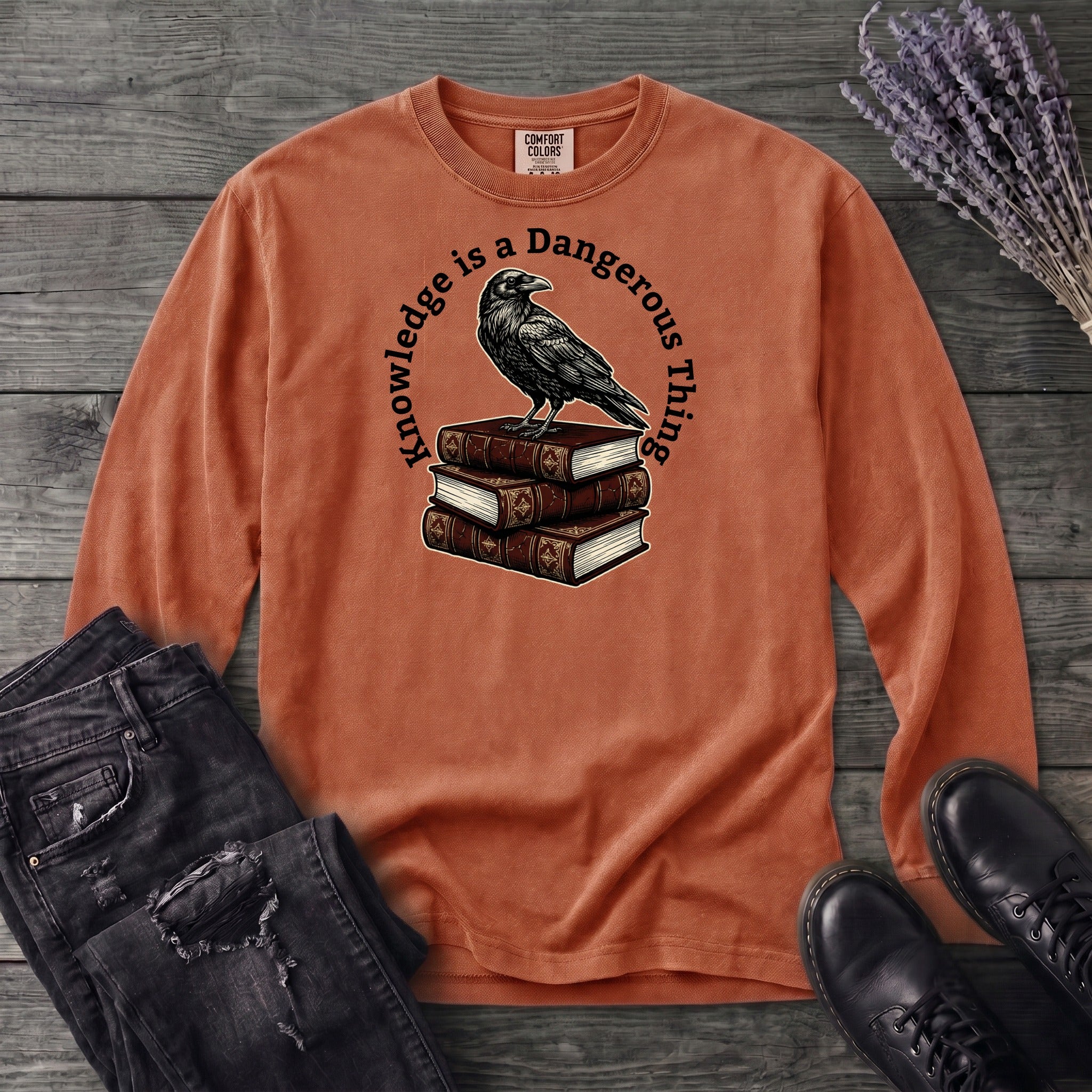 Knowledge Is A Dangerous Thing Raven And Books Long Sleeve T-Shirt
