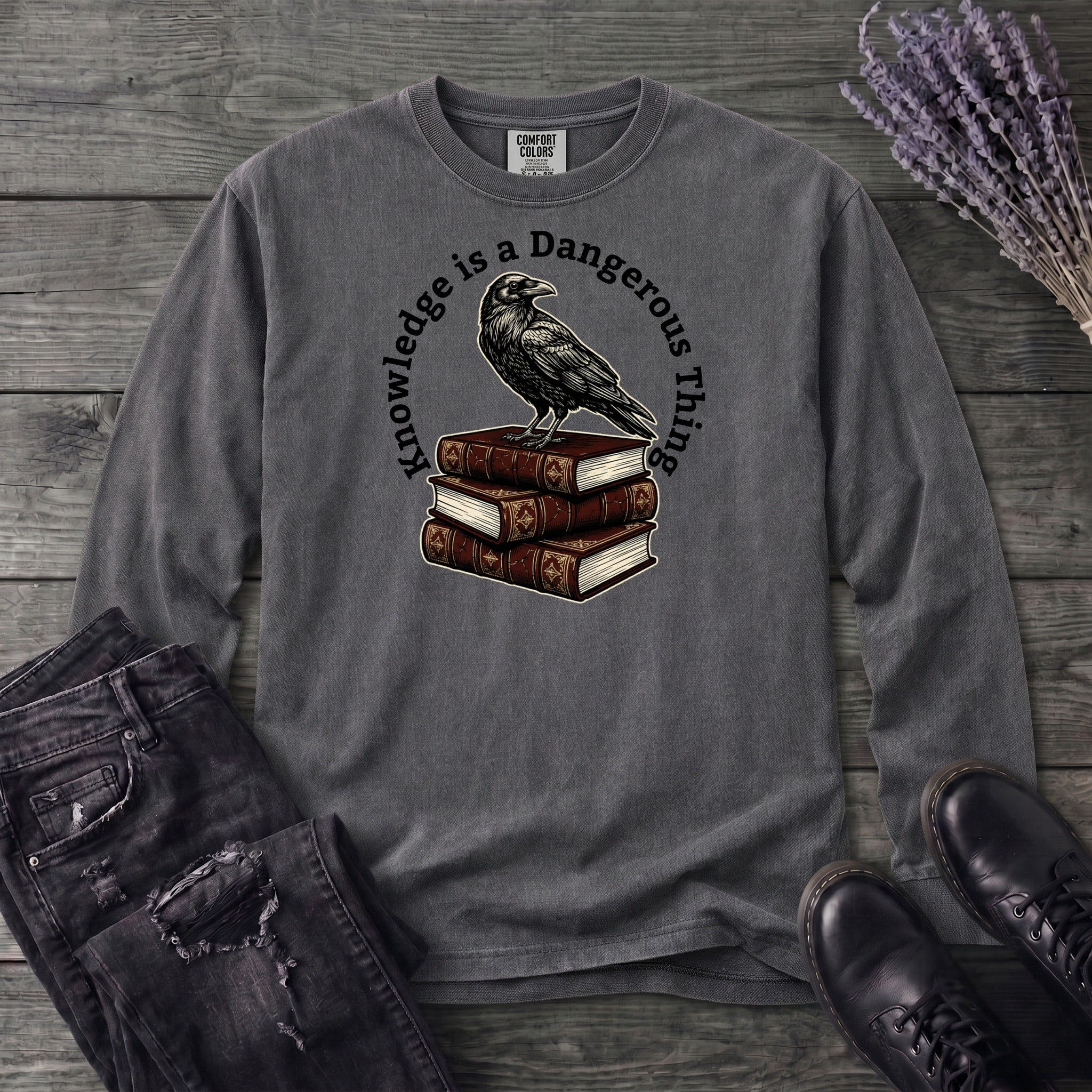 Knowledge Is A Dangerous Thing Raven And Books Long Sleeve T-Shirt