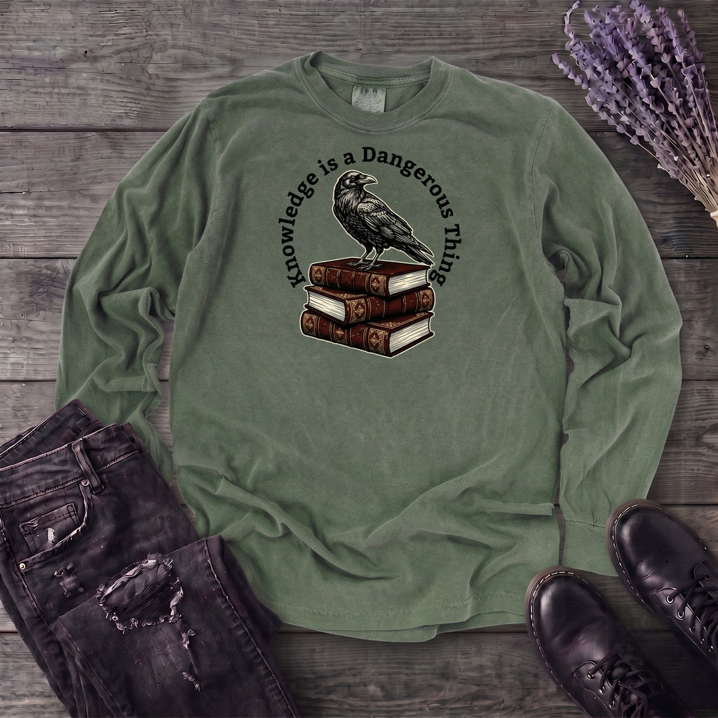 Knowledge Is A Dangerous Thing Raven And Books Long Sleeve T-Shirt