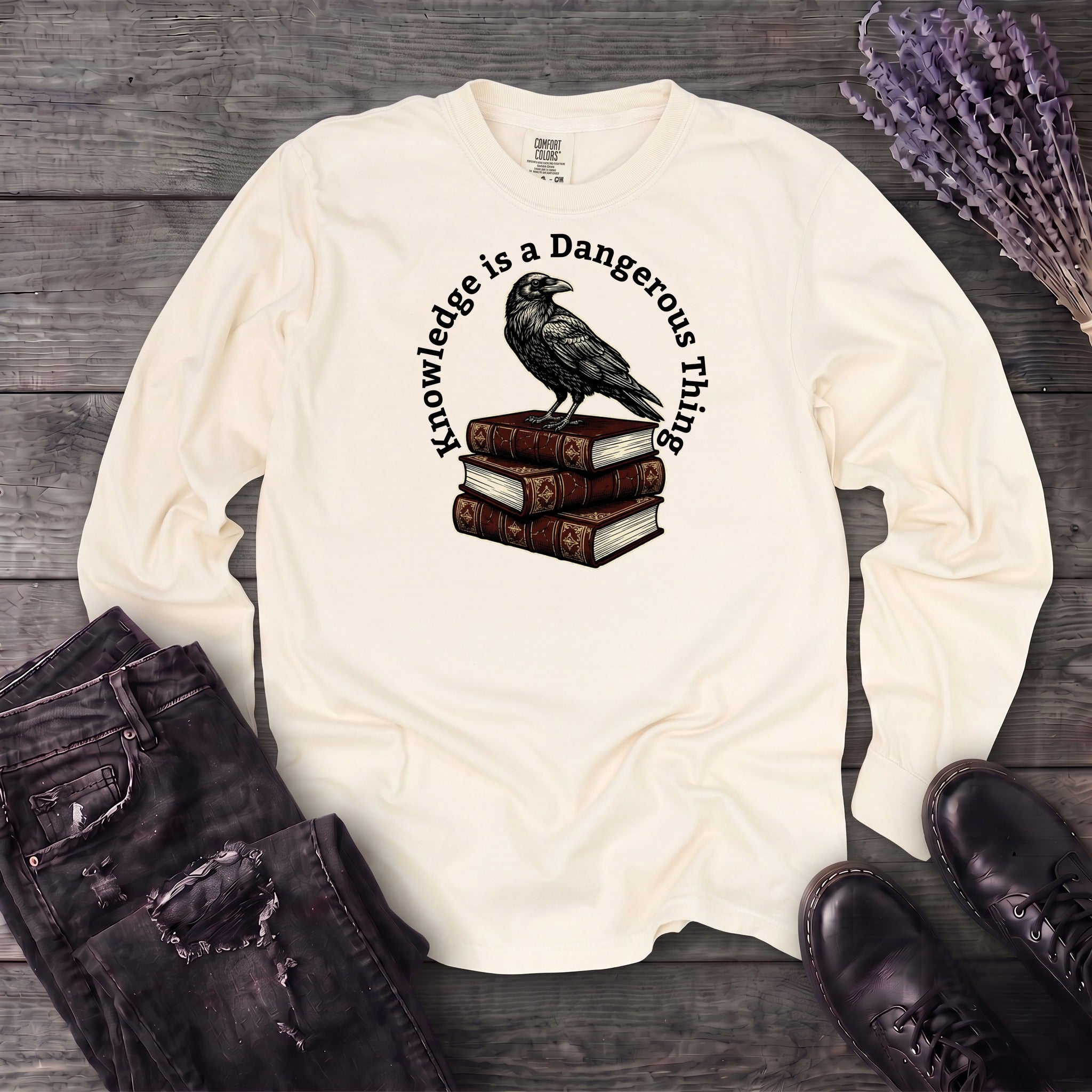 Knowledge Is A Dangerous Thing Raven And Books Long Sleeve T-Shirt