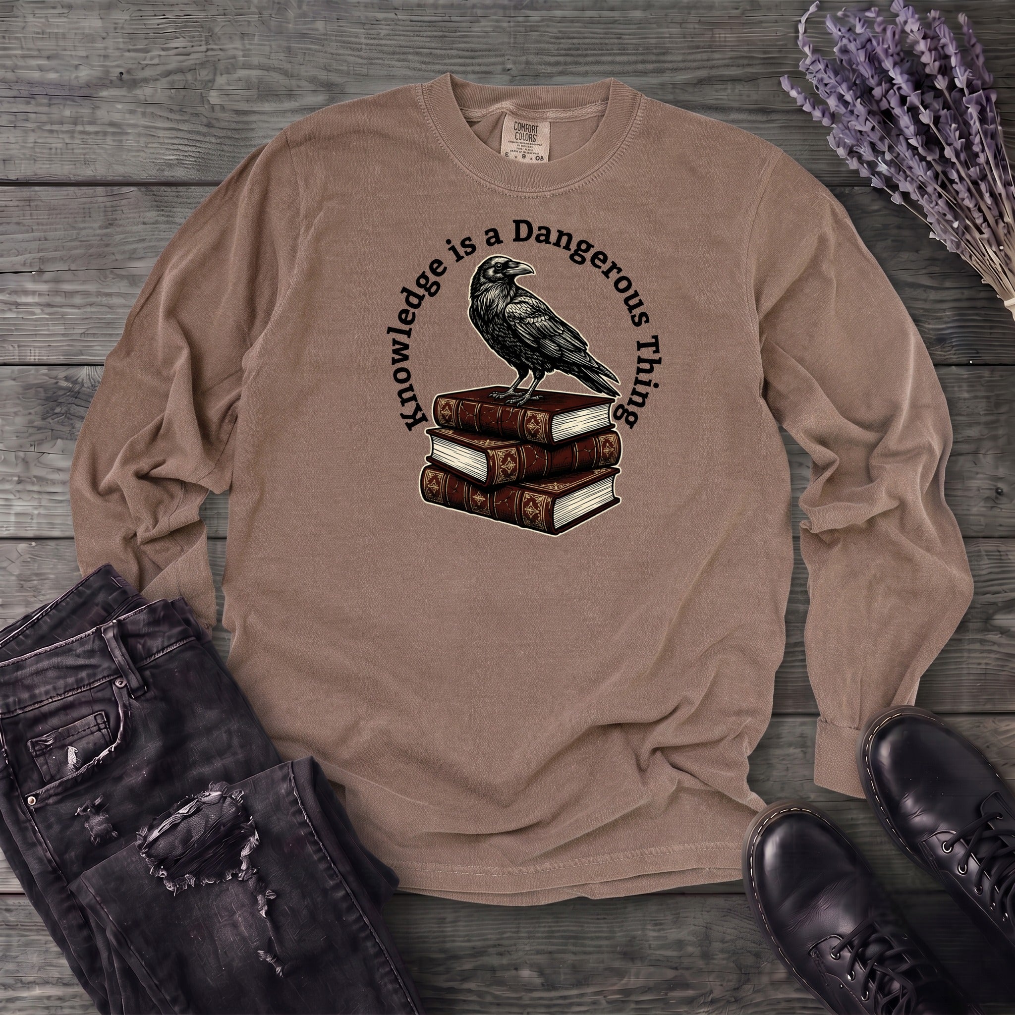 Knowledge Is A Dangerous Thing Raven And Books Long Sleeve T-Shirt