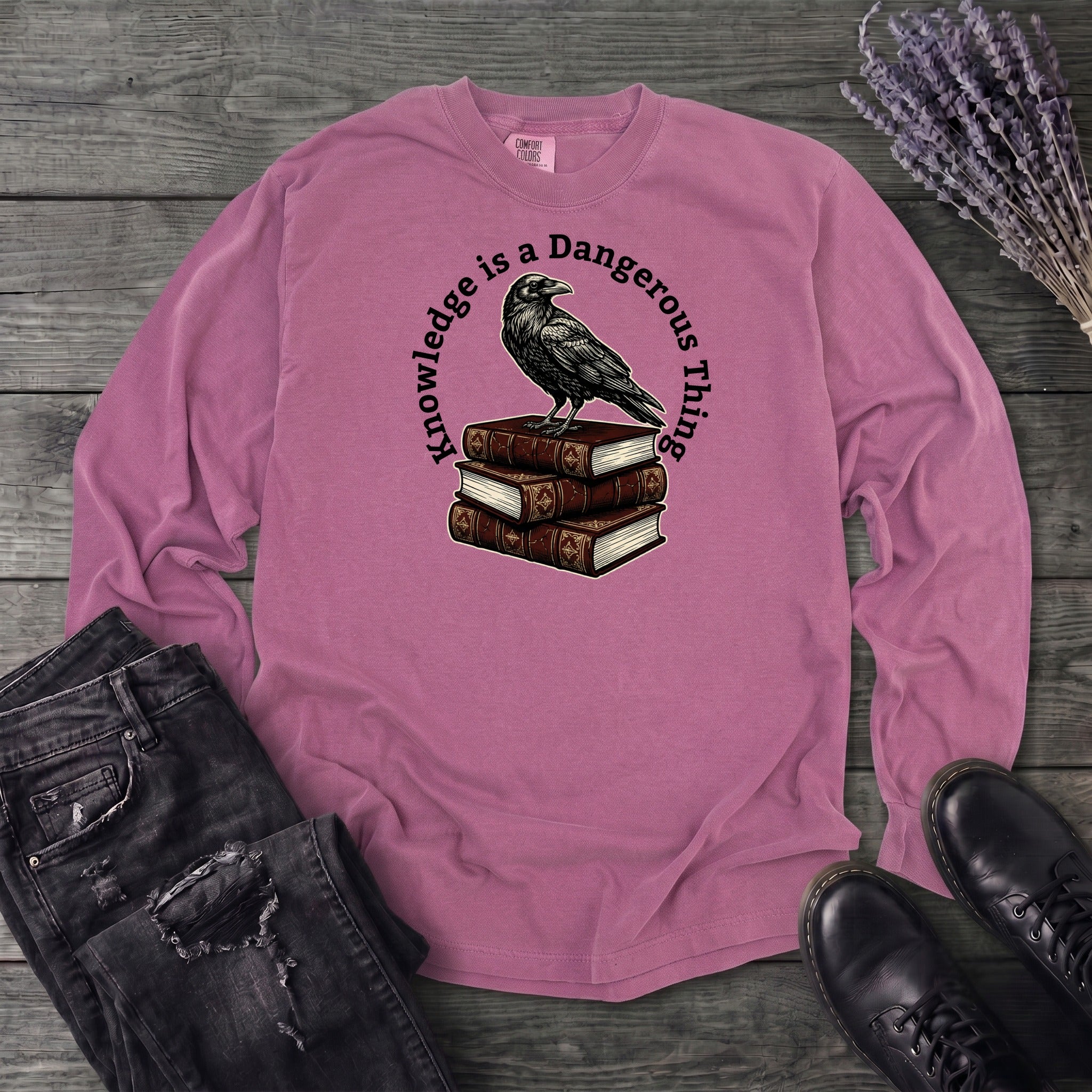 Knowledge Is A Dangerous Thing Raven And Books Long Sleeve T-Shirt