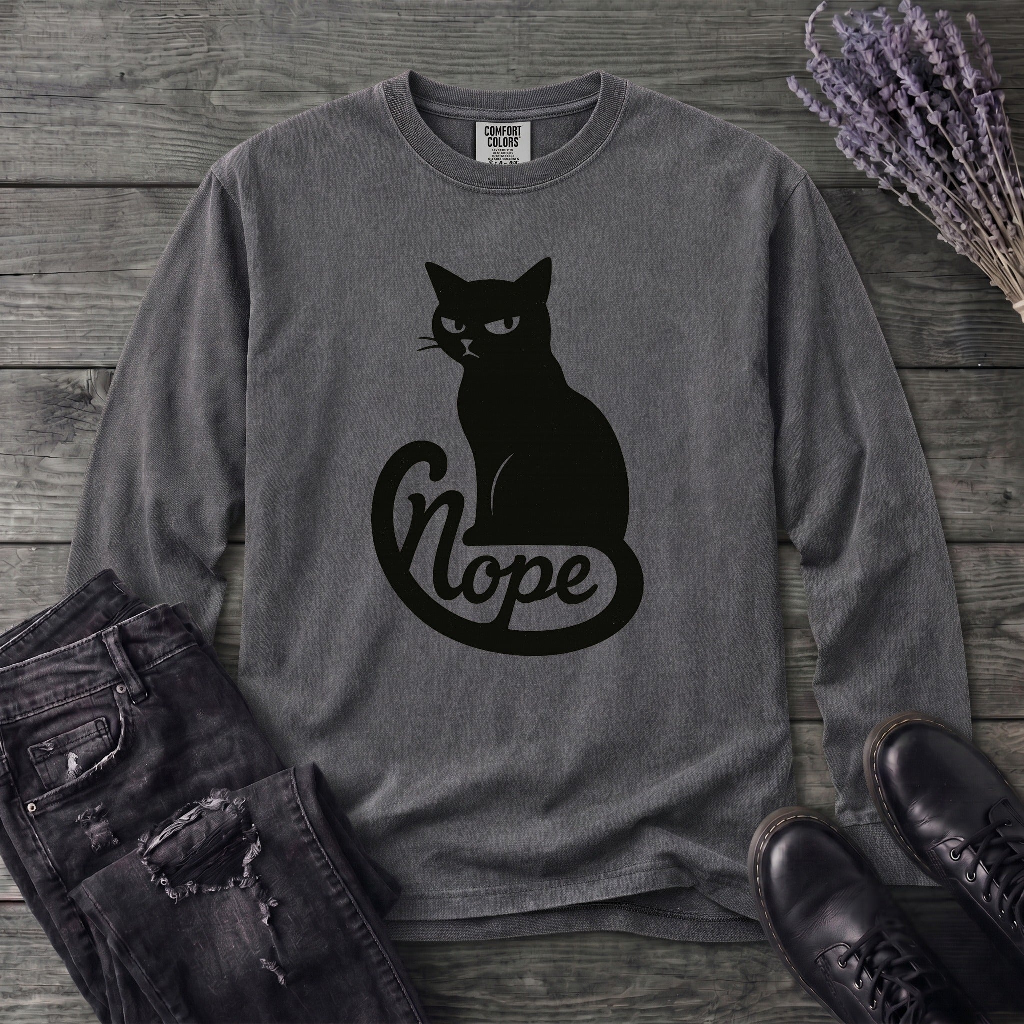 nope cat Long Sleeve T-Shirt