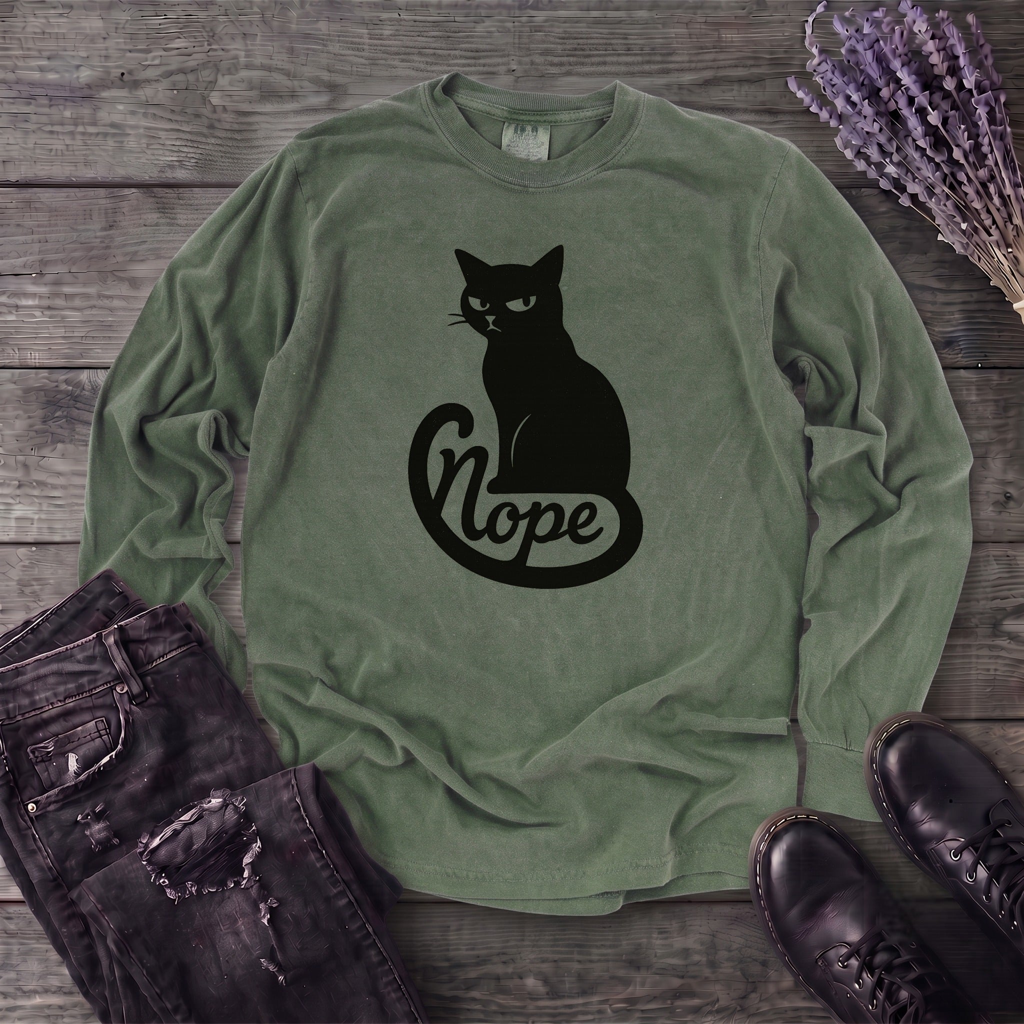 nope cat Long Sleeve T-Shirt