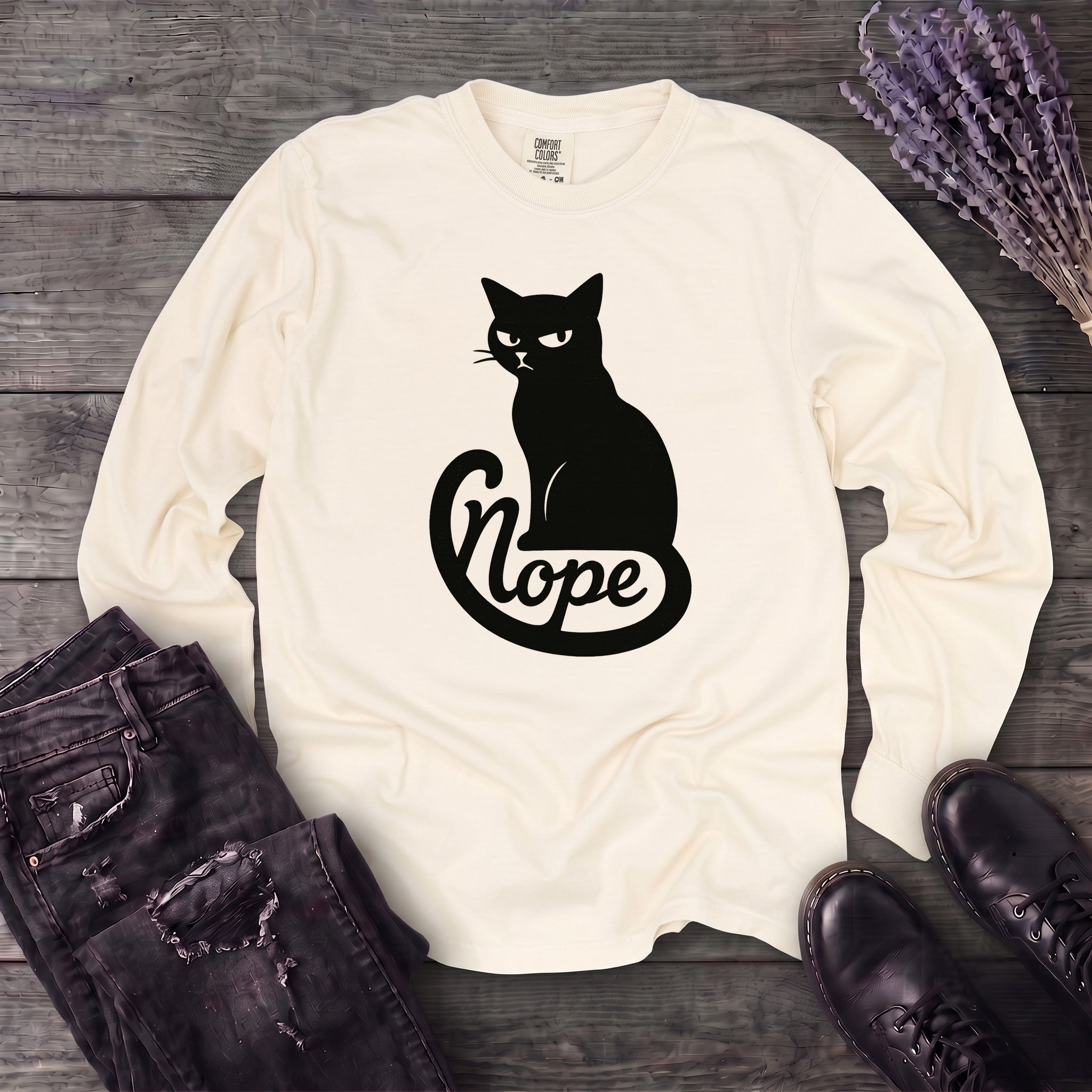 nope cat Long Sleeve T-Shirt
