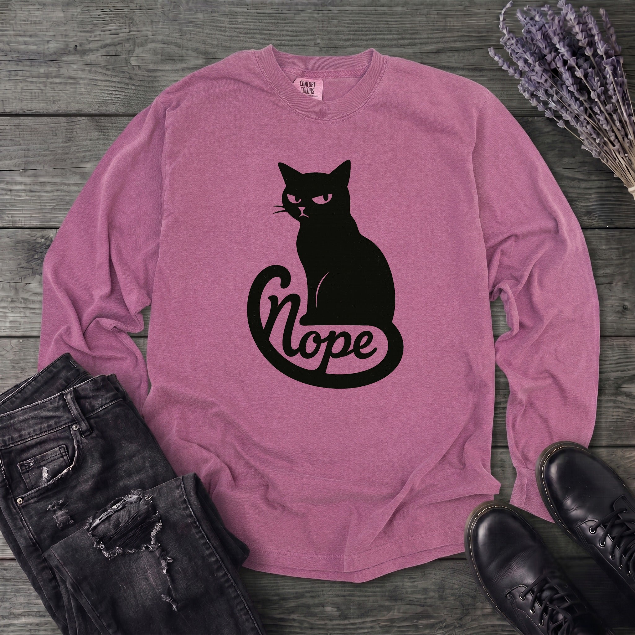 nope cat Long Sleeve T-Shirt