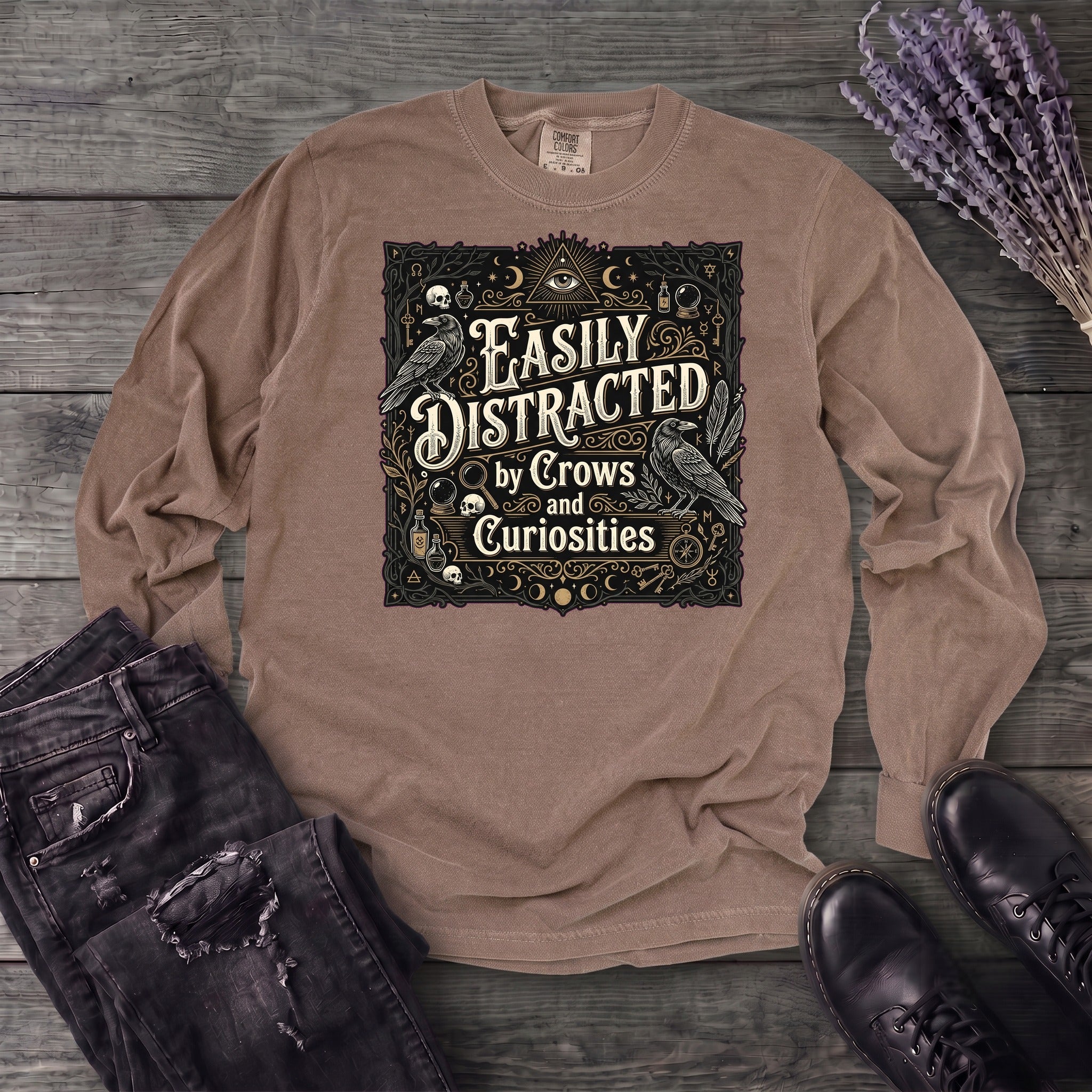 Easily Distracted By Crows and Curiosities Long Sleeve T-Shirt