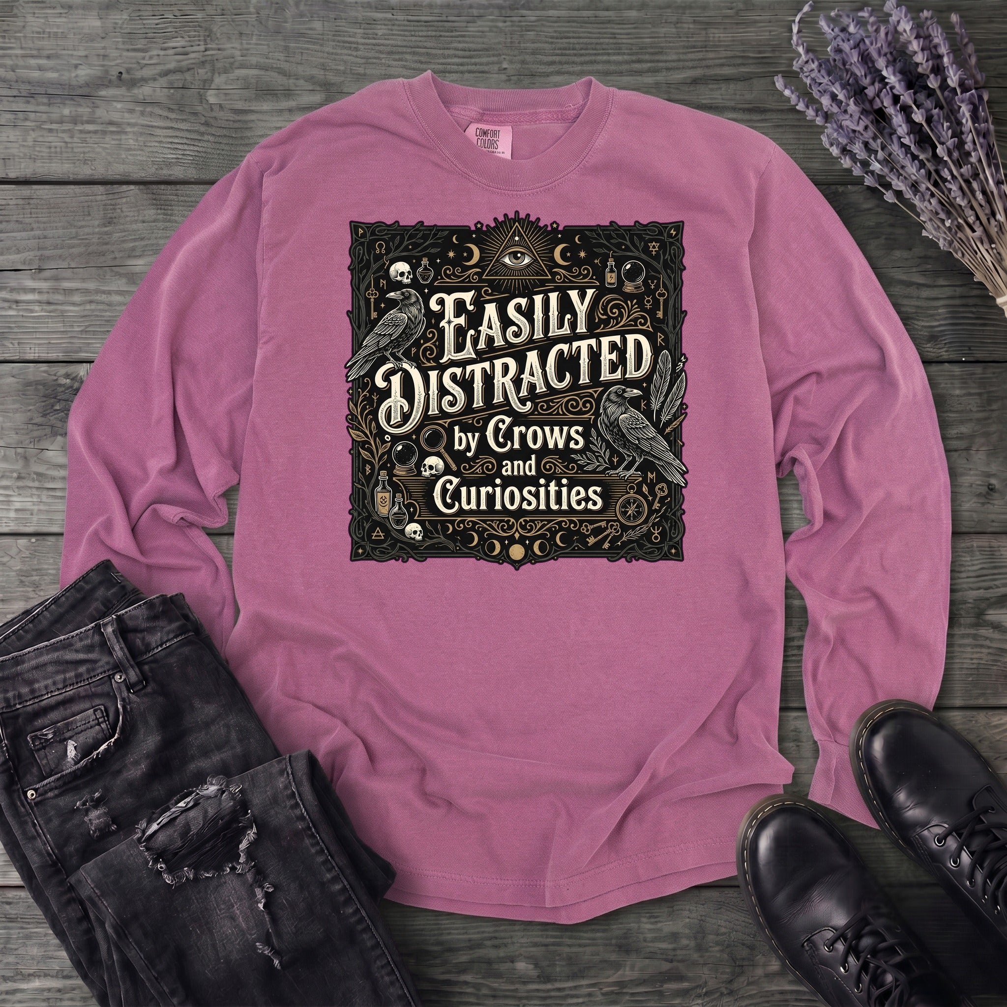 Easily Distracted By Crows and Curiosities Long Sleeve T-Shirt