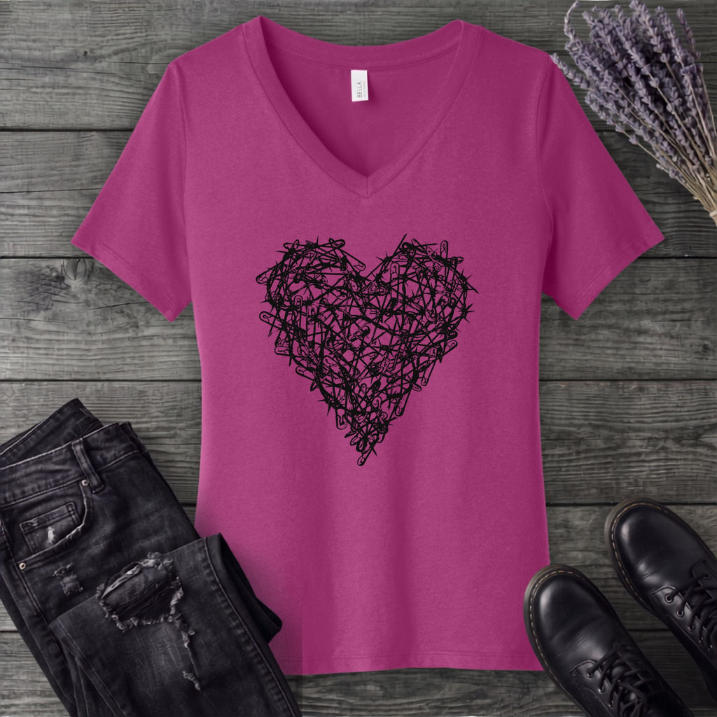 Safety Pin Heart V-Neck T-Shirt