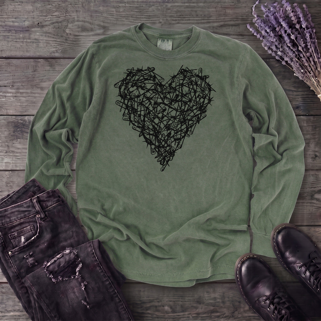 Safety Pin Heart Long Sleeve T-Shirt