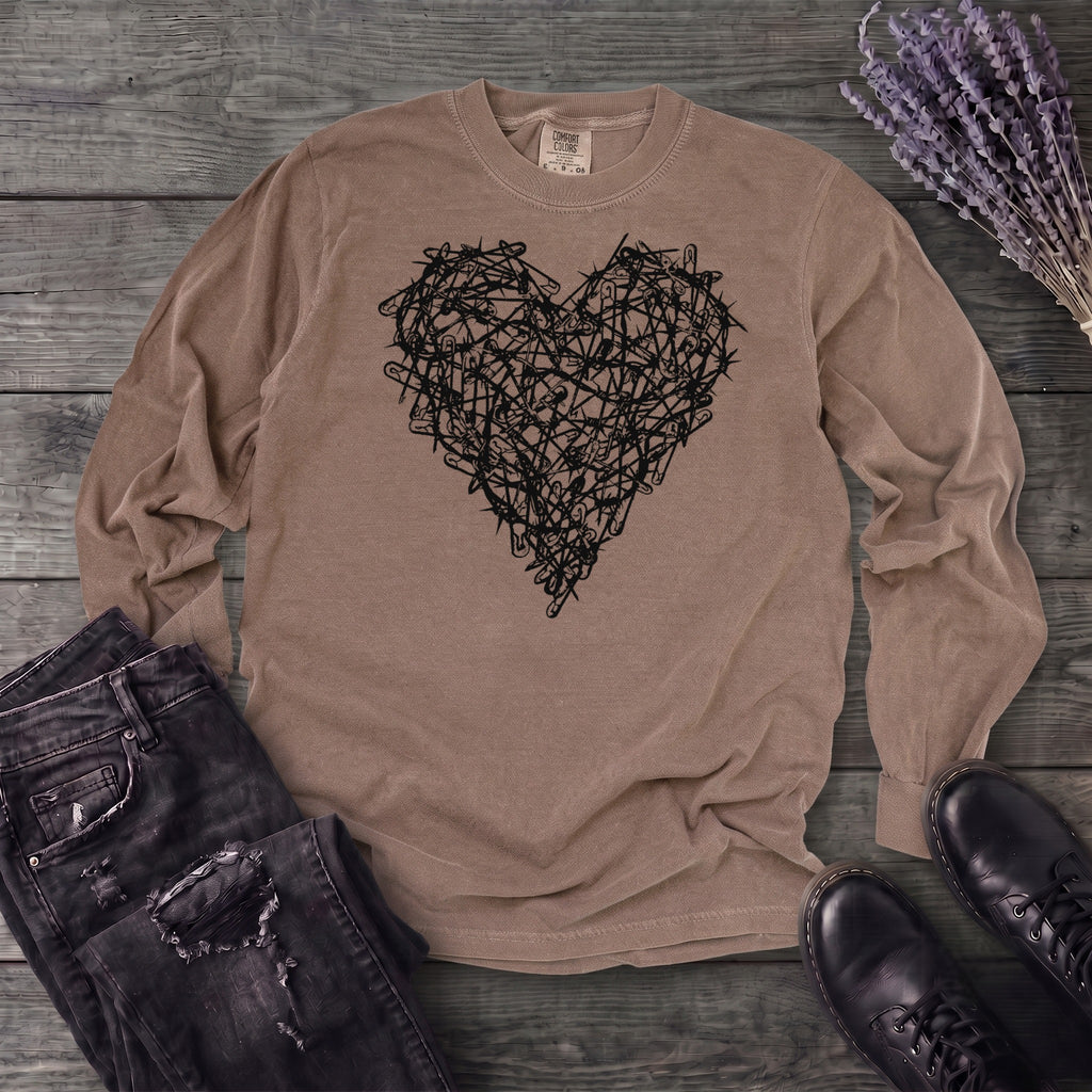 Safety Pin Heart Long Sleeve T-Shirt