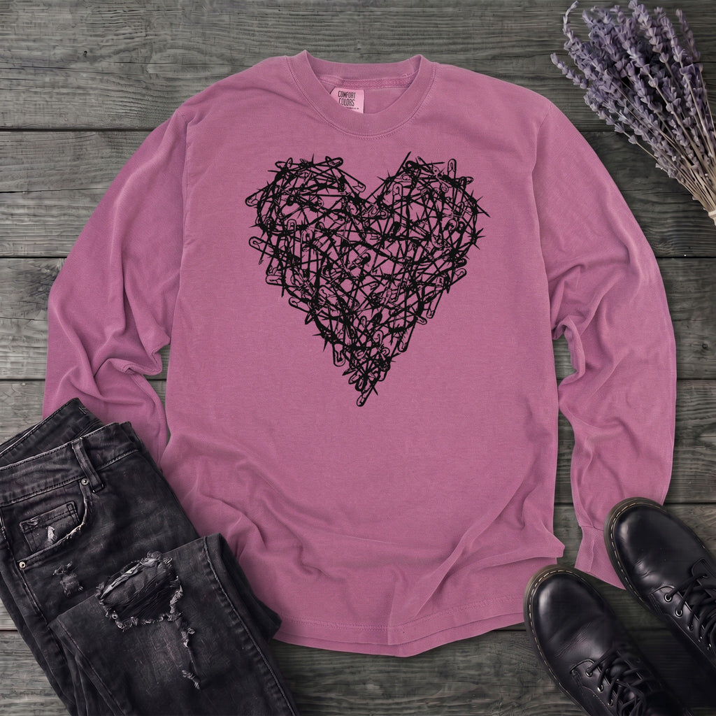Safety Pin Heart Long Sleeve T-Shirt