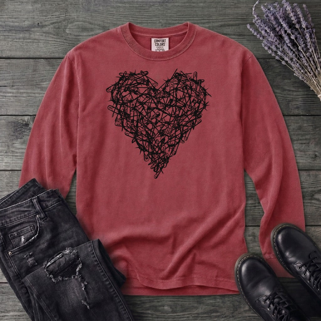 Safety Pin Heart Long Sleeve T-Shirt