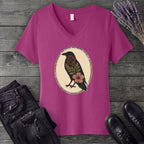 Pressed Flower Crow V-Neck T-Shirt