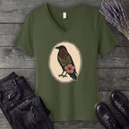Pressed Flower Crow V-Neck T-Shirt
