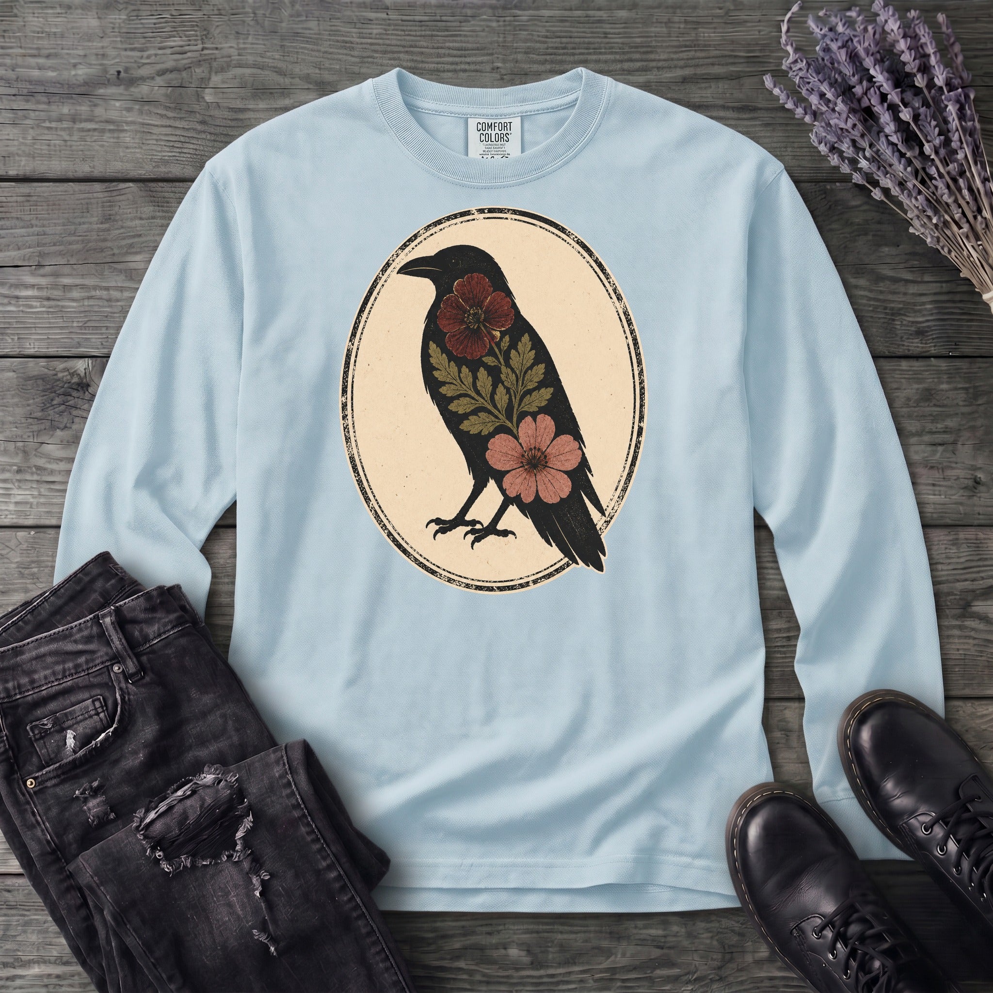 Pressed Flower Crow Long Sleeve T-Shirt