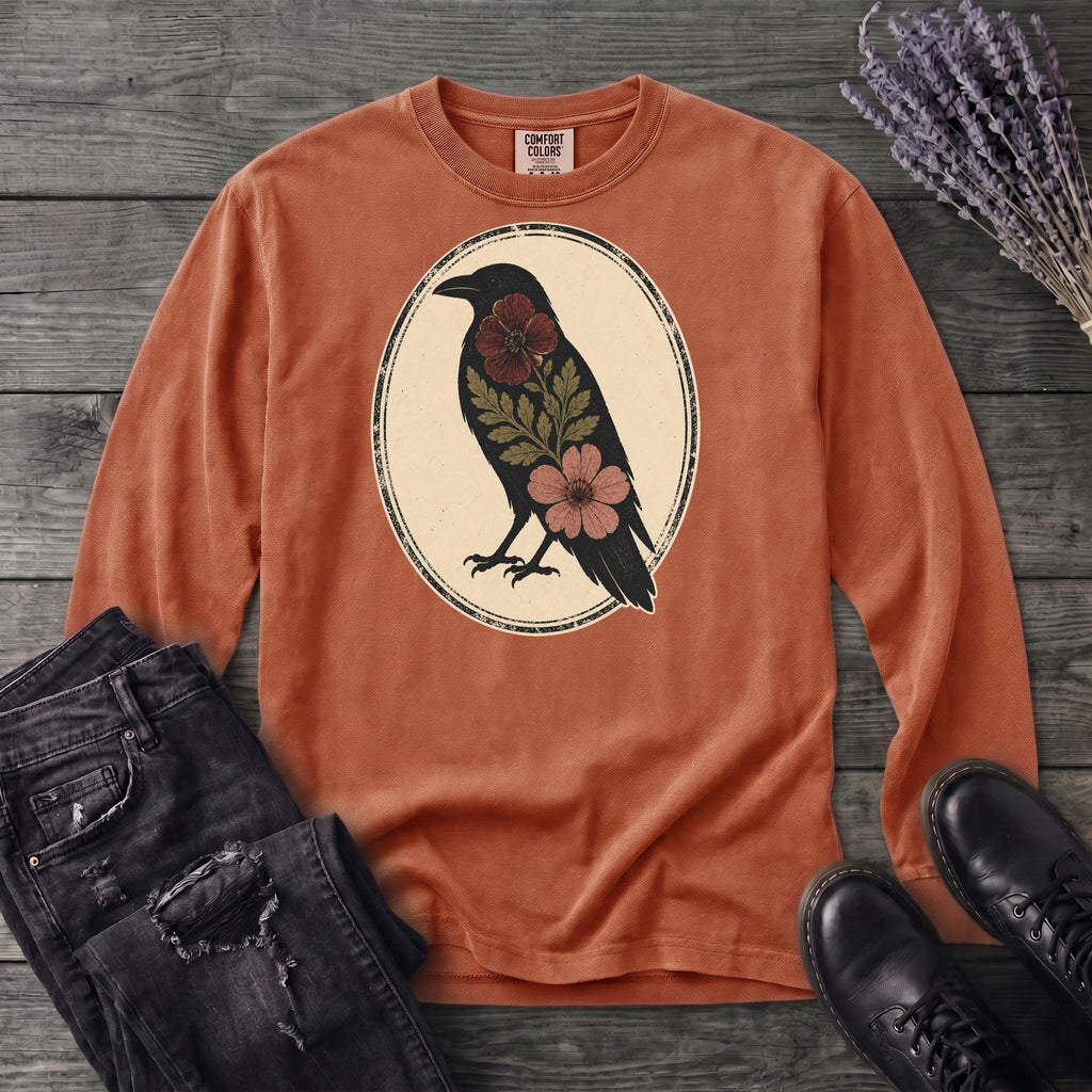 Pressed Flower Crow Long Sleeve T-Shirt