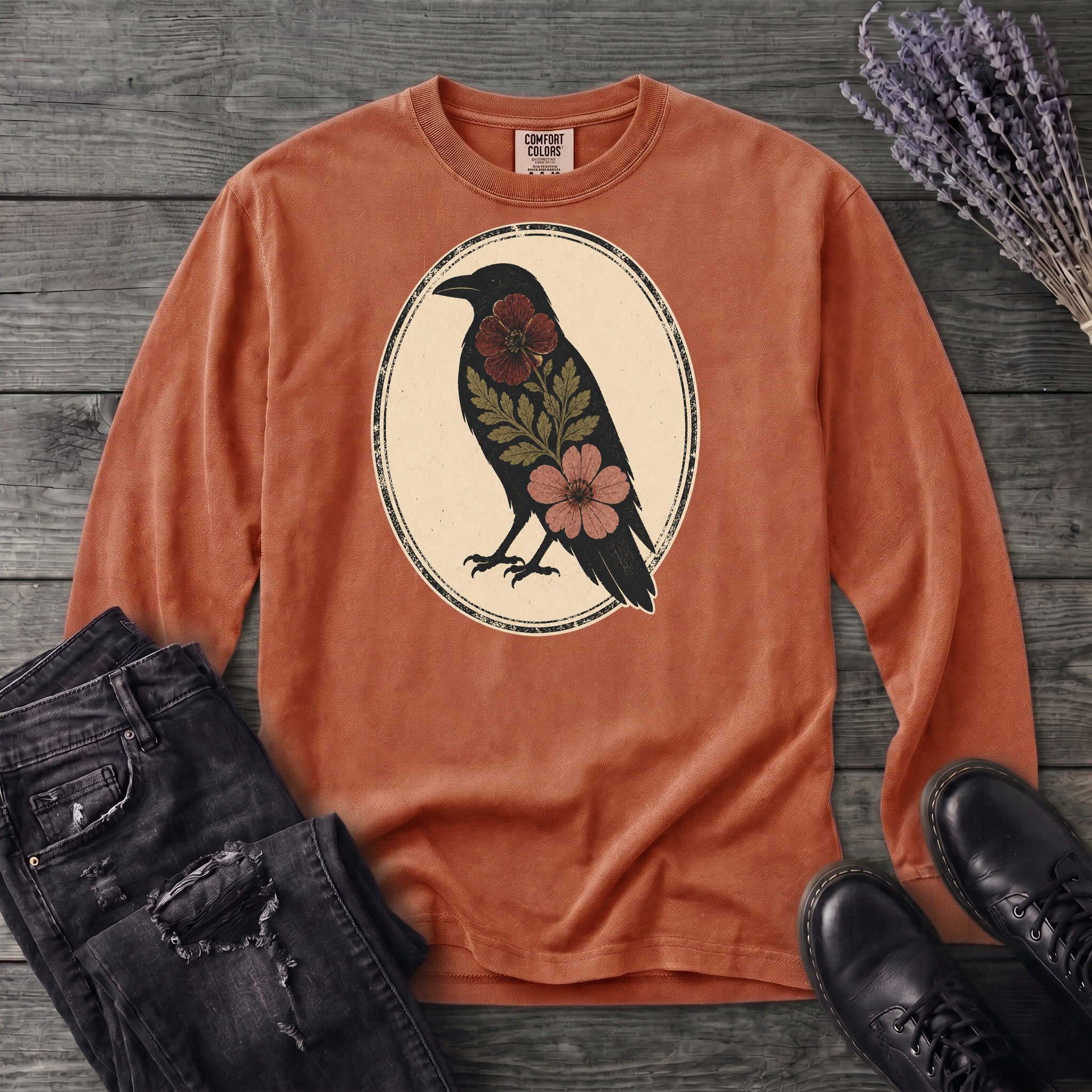 Pressed Flower Crow Long Sleeve T-Shirt