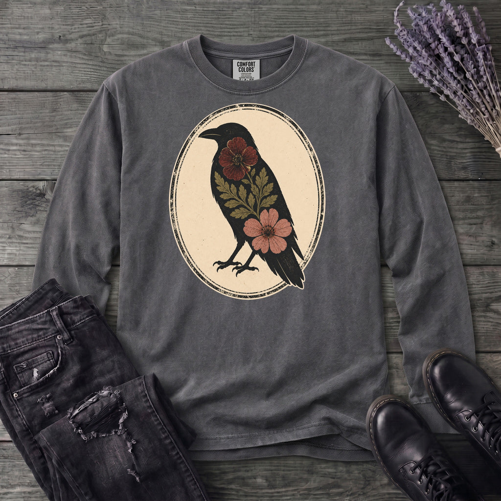 Pressed Flower Crow Long Sleeve T-Shirt