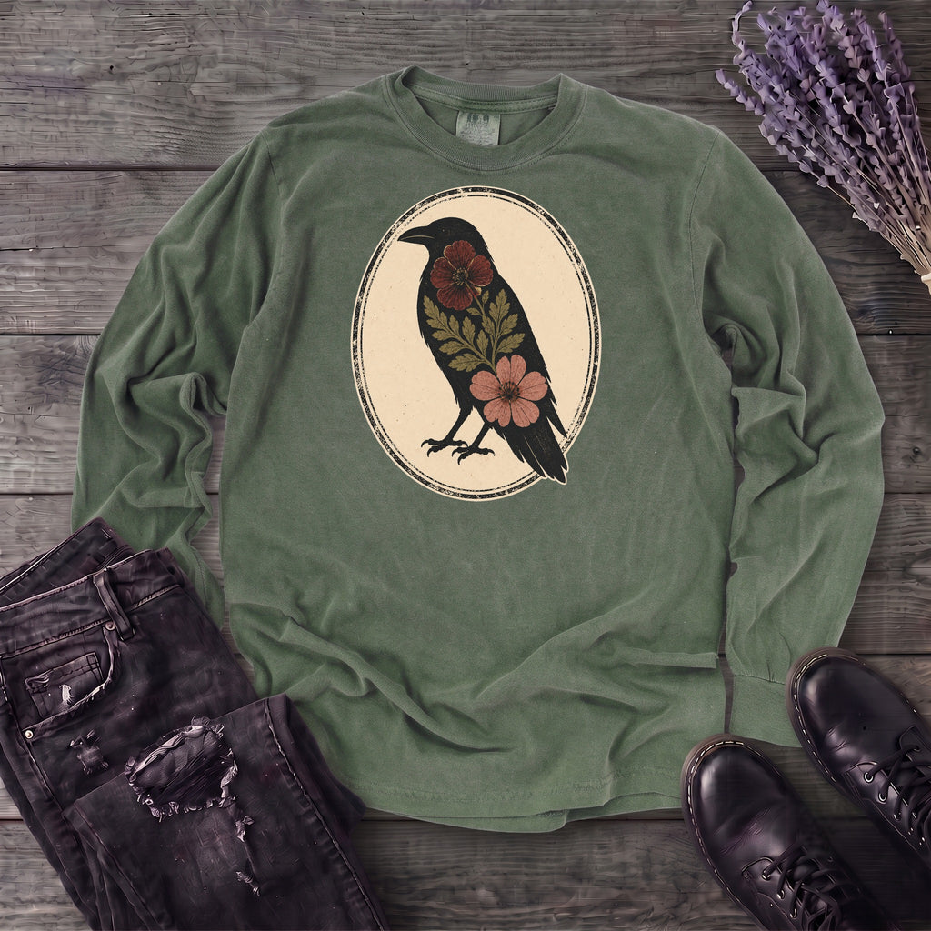 Pressed Flower Crow Long Sleeve T-Shirt