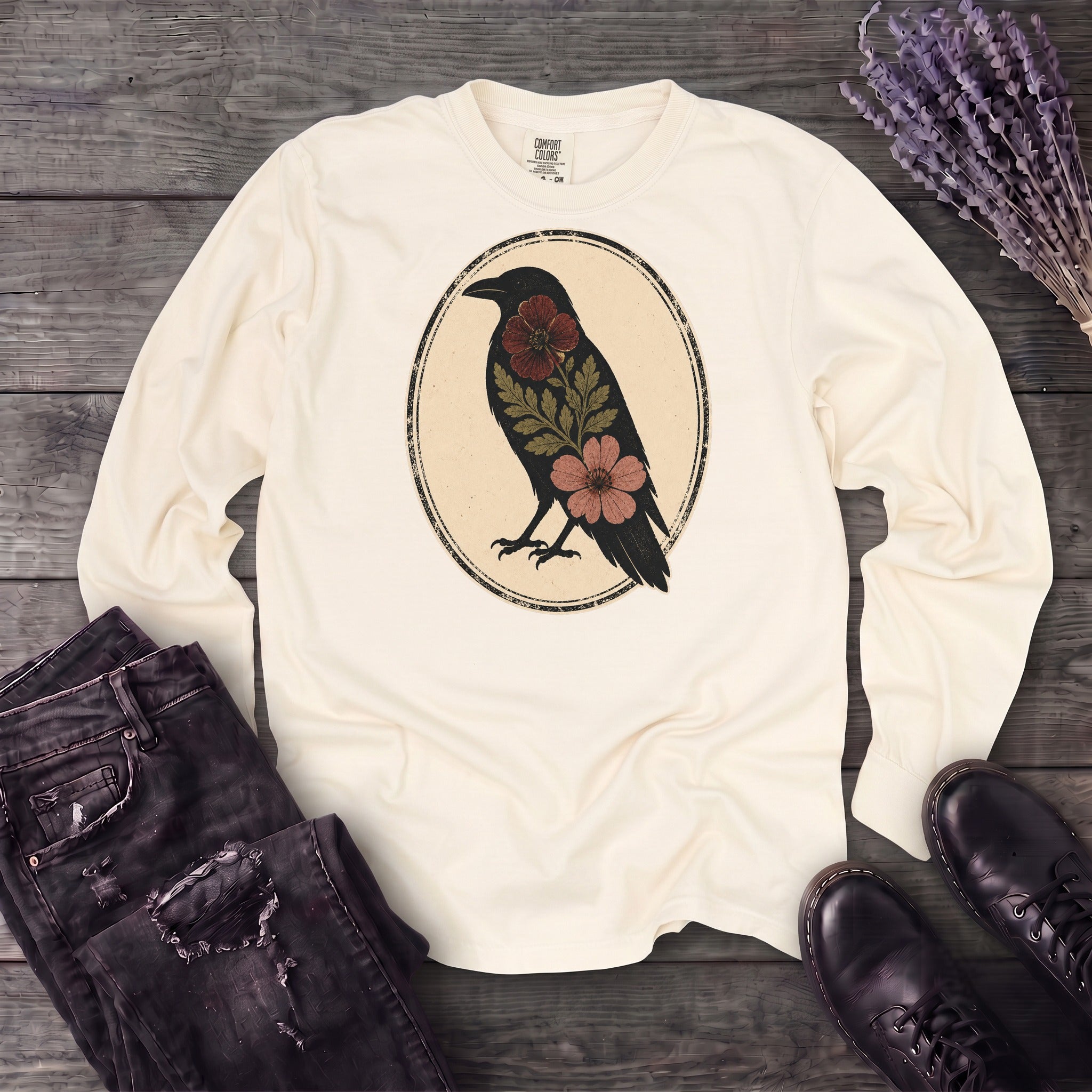 Pressed Flower Crow Long Sleeve T-Shirt