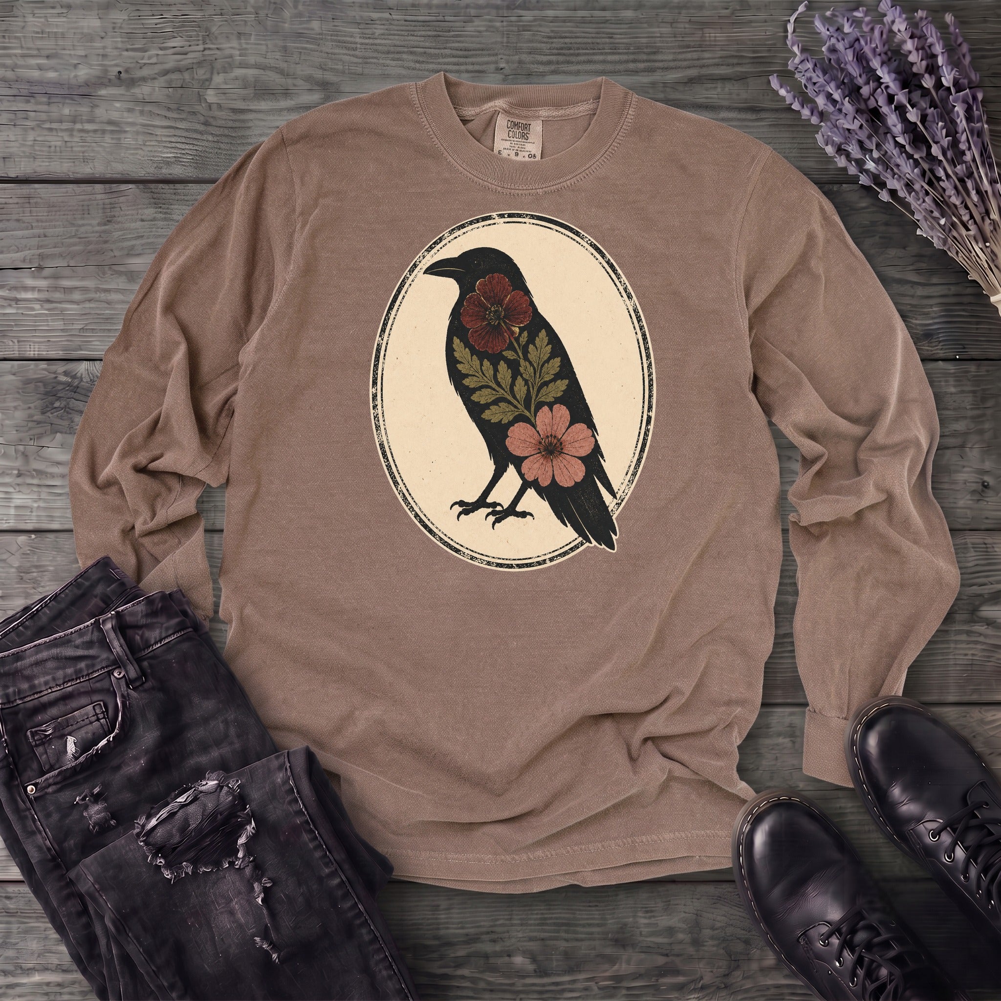 Pressed Flower Crow Long Sleeve T-Shirt