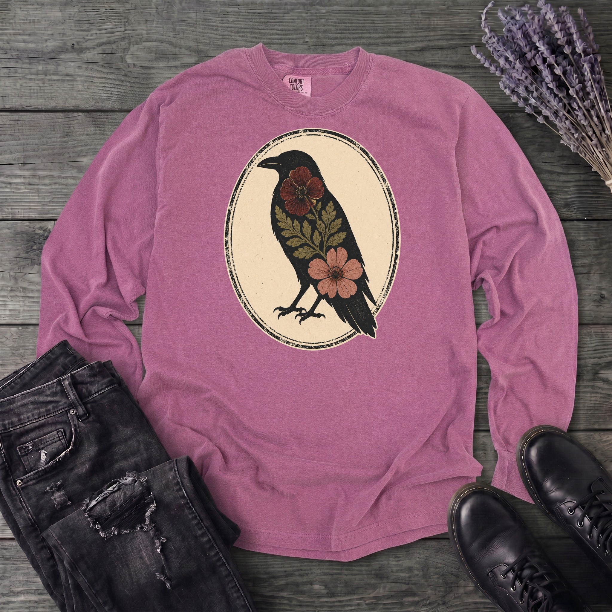Pressed Flower Crow Long Sleeve T-Shirt