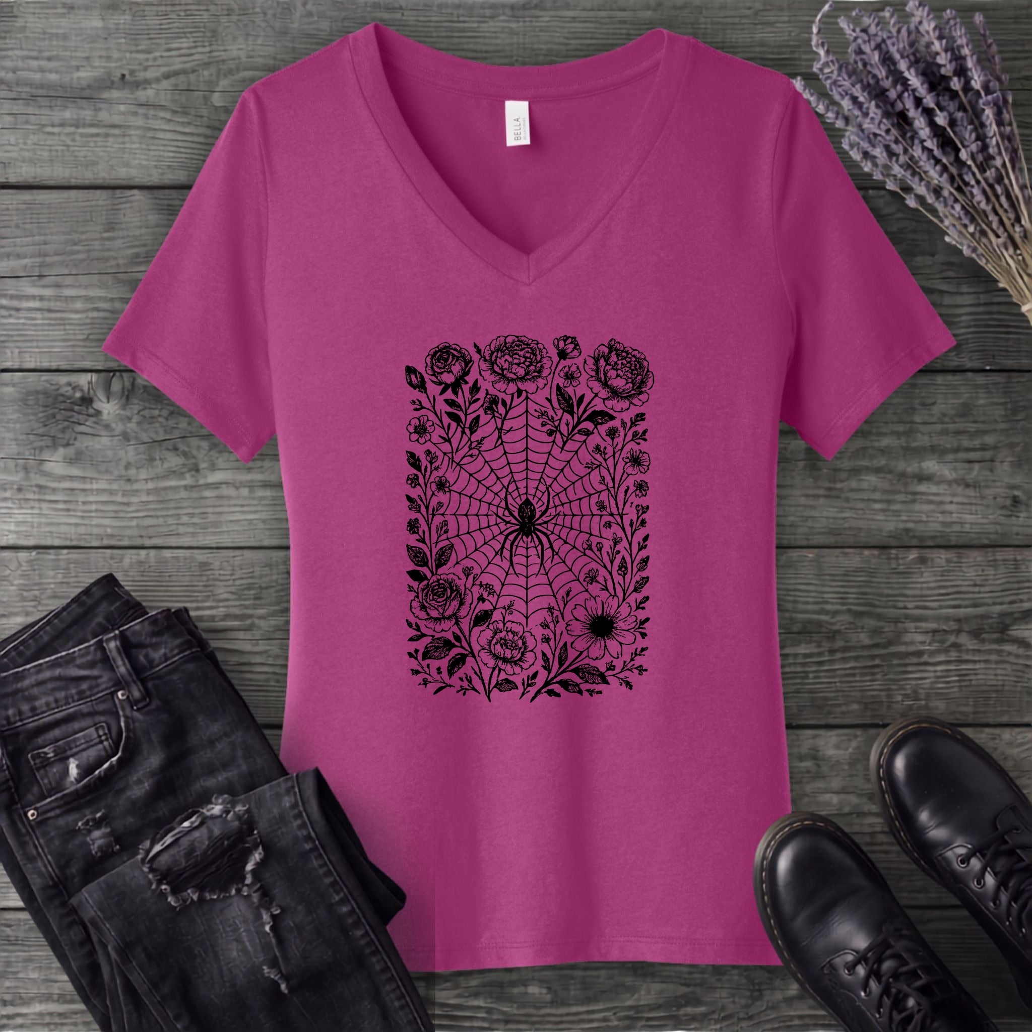 Flower Spiderweb V-Neck T-Shirt