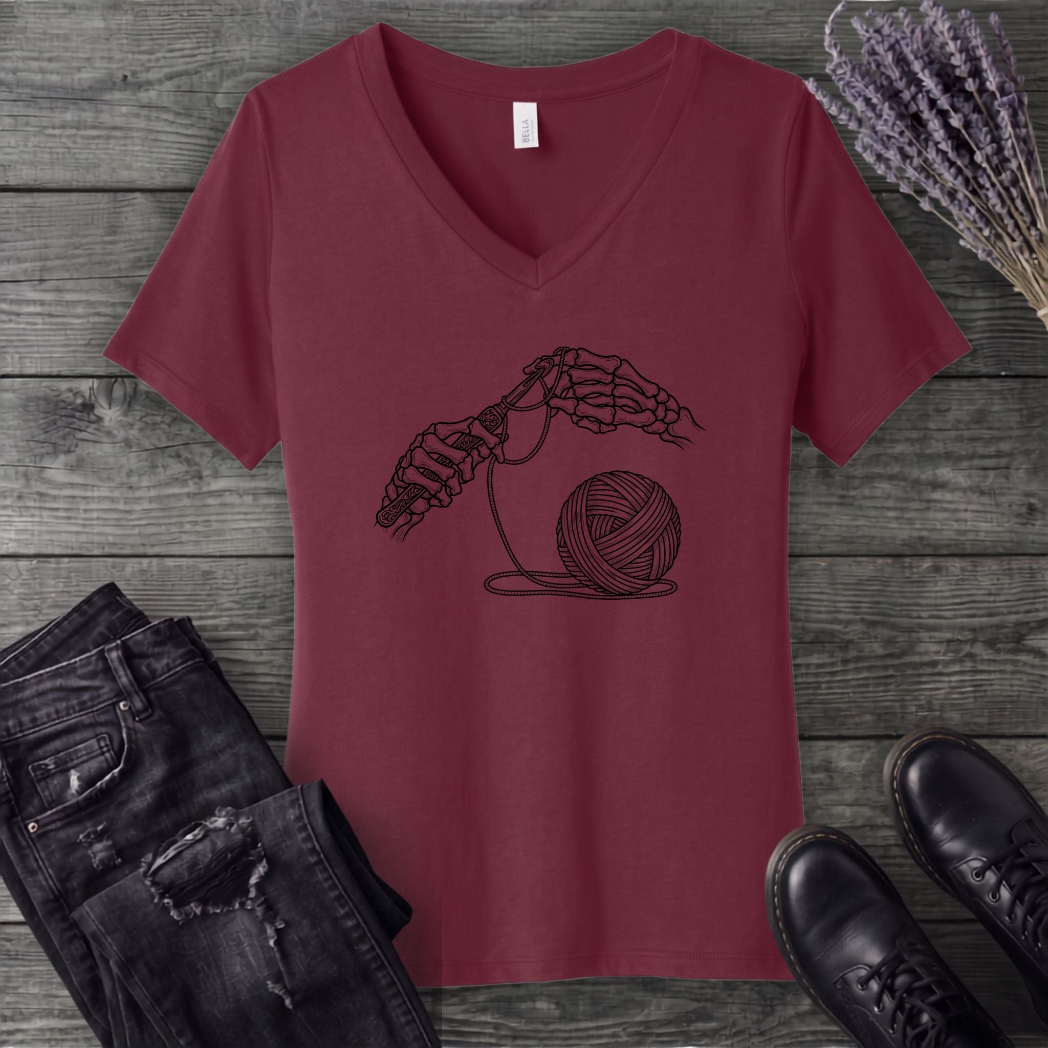 Skeleton Crochet V-Neck T-Shirt