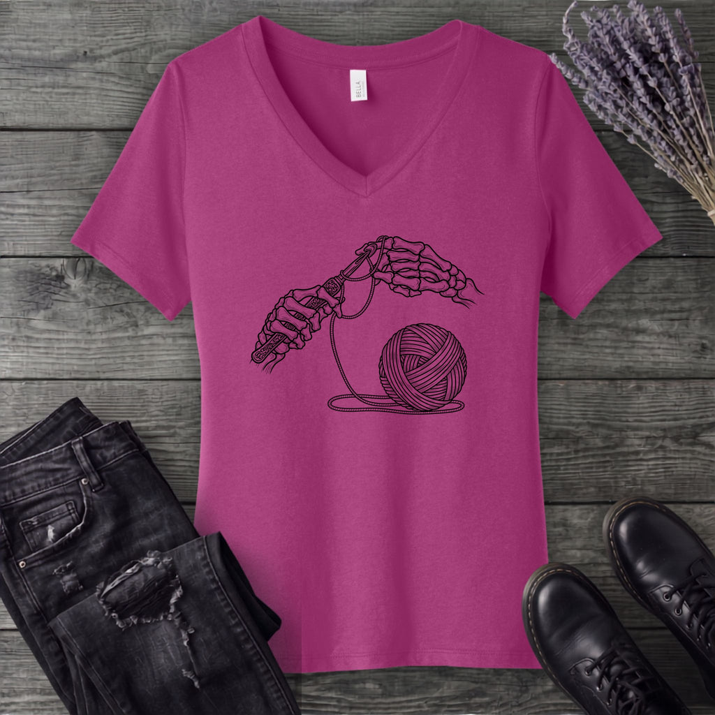 Skeleton Crochet V-Neck T-Shirt