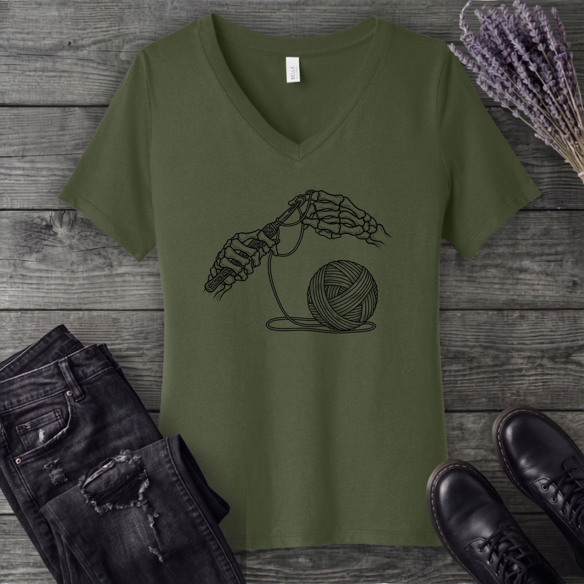 Skeleton Crochet V-Neck T-Shirt