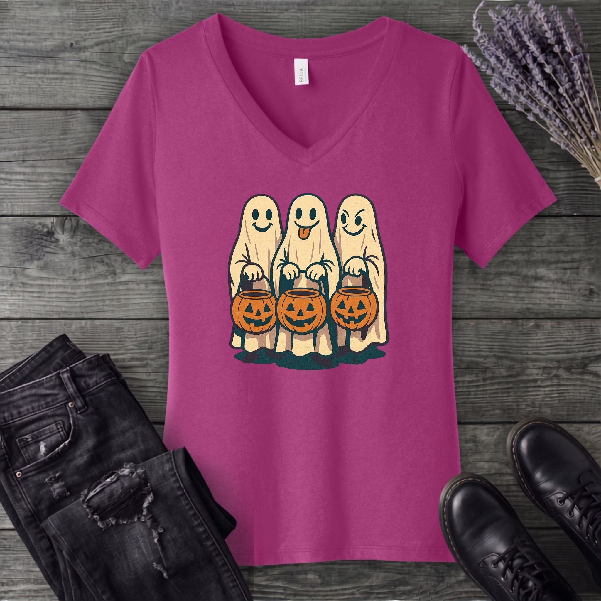 Trick Or Treat Ghosts V-Neck T-Shirt
