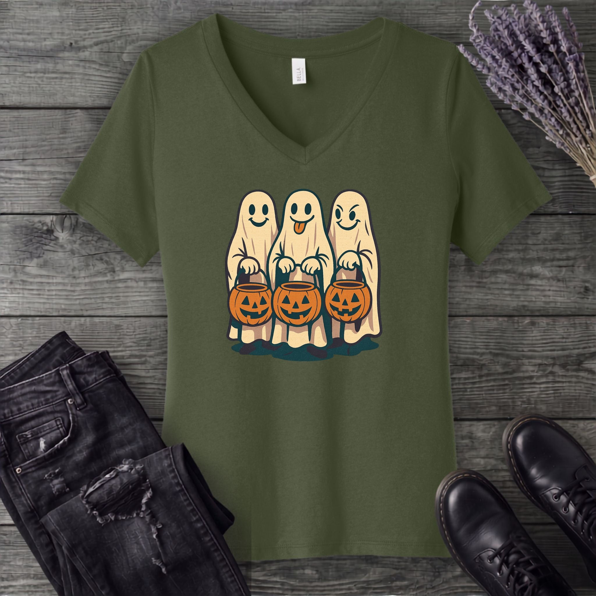 Trick Or Treat Ghosts V-Neck T-Shirt