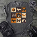 Grid Pumpkin Bow Bat T-Shirt