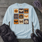 Grid Pumpkin Bow Bat Long Sleeve T-Shirt