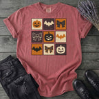 Grid Pumpkin Bow Bat T-Shirt