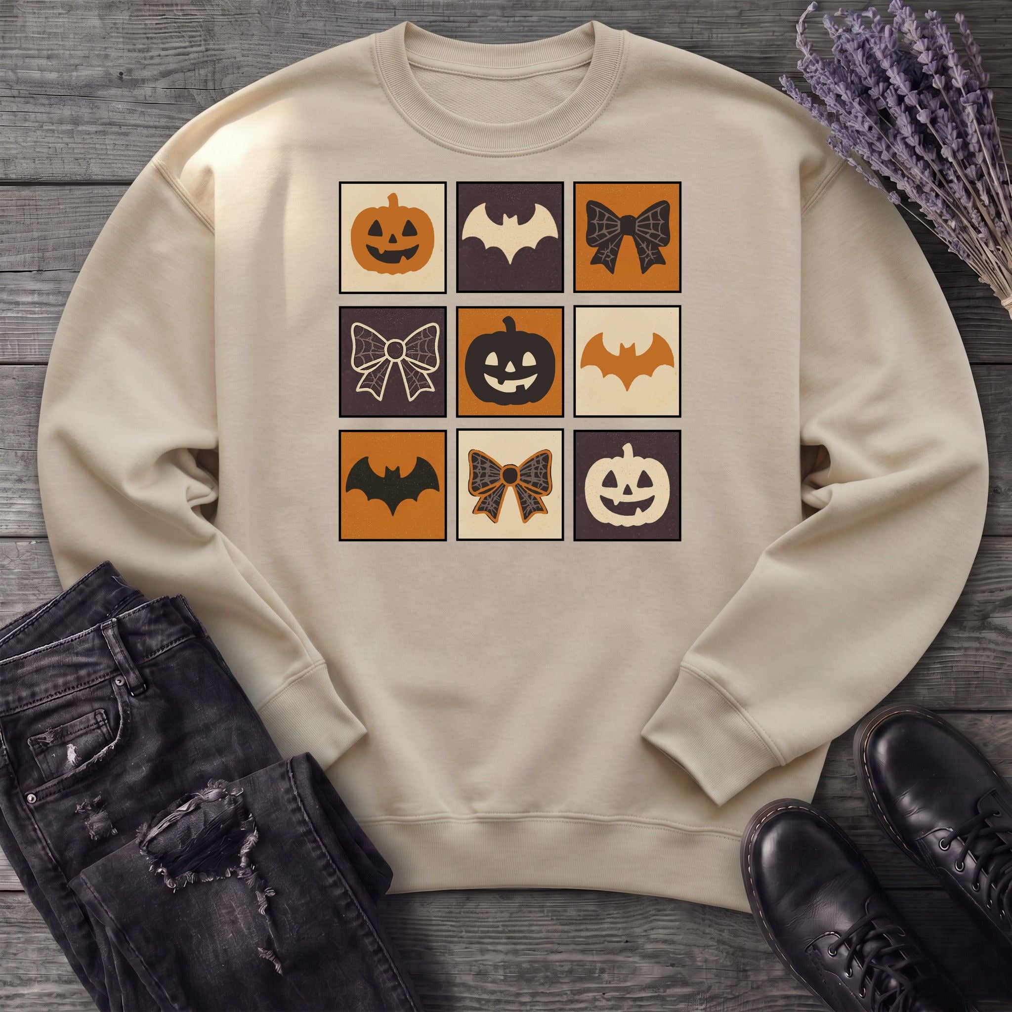 Grid Pumpkin Bow Bat Sweatshirt