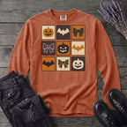 Grid Pumpkin Bow Bat Long Sleeve T-Shirt