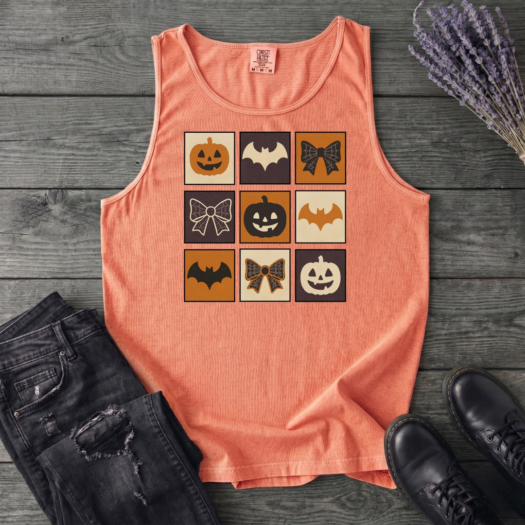 Grid Pumpkin Bow Bat Tank Top