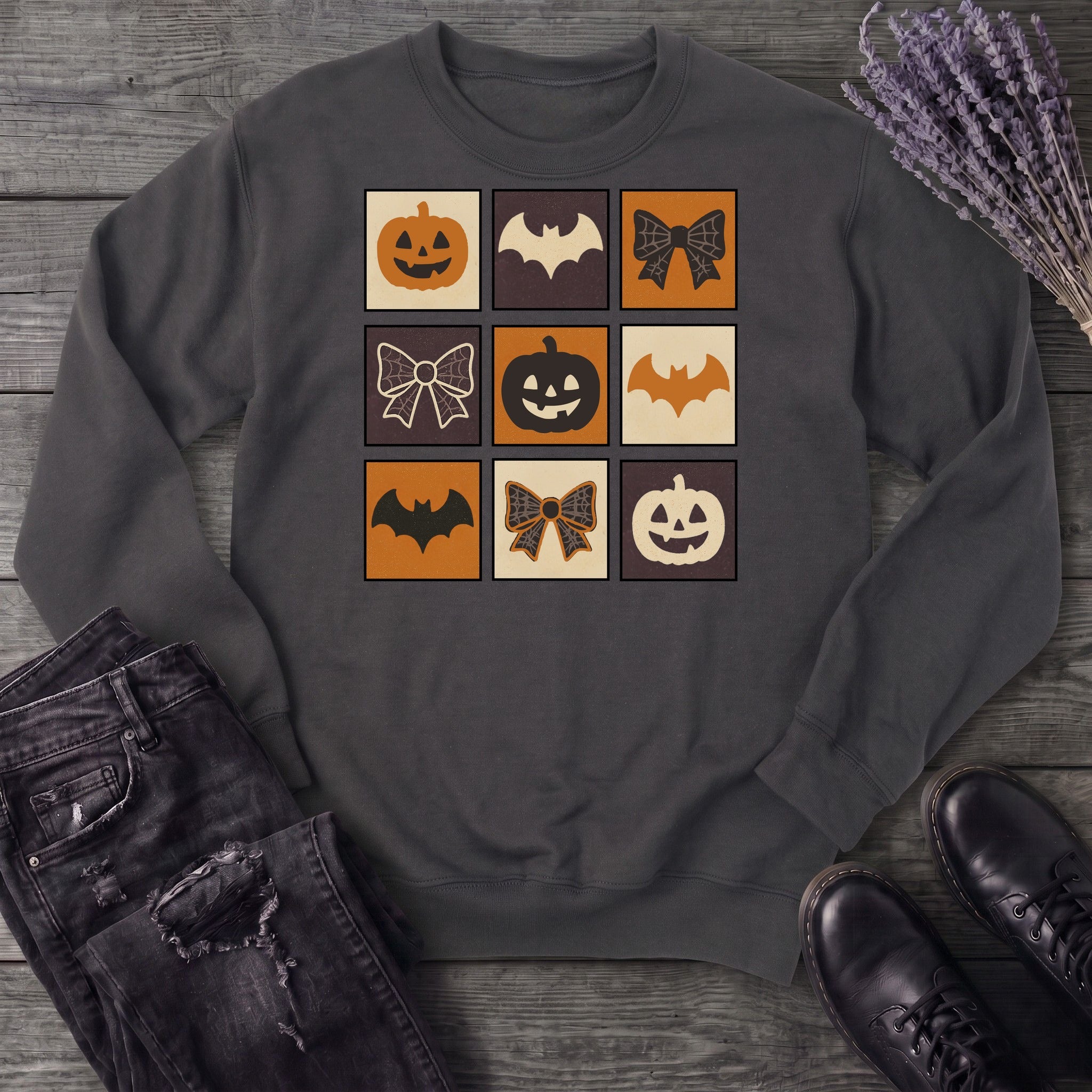 Grid Pumpkin Bow Bat Sweatshirt