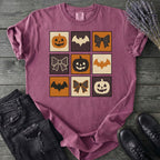 Grid Pumpkin Bow Bat T-Shirt