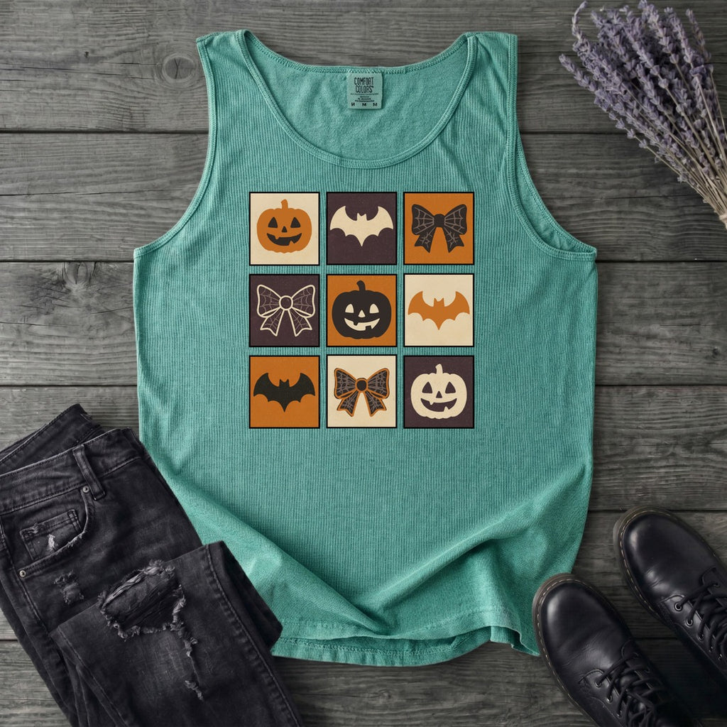 Grid Pumpkin Bow Bat Tank Top