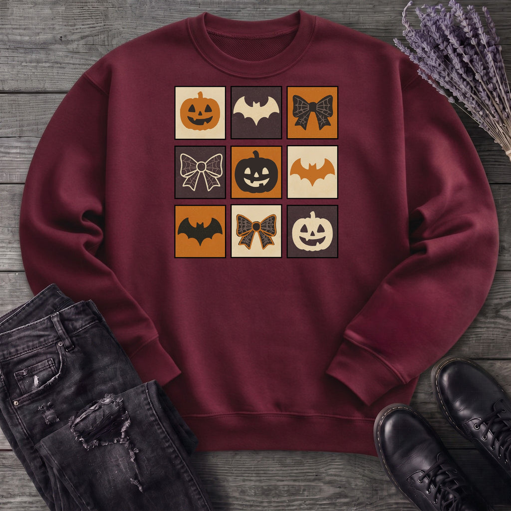Grid Pumpkin Bow Bat Sweatshirt